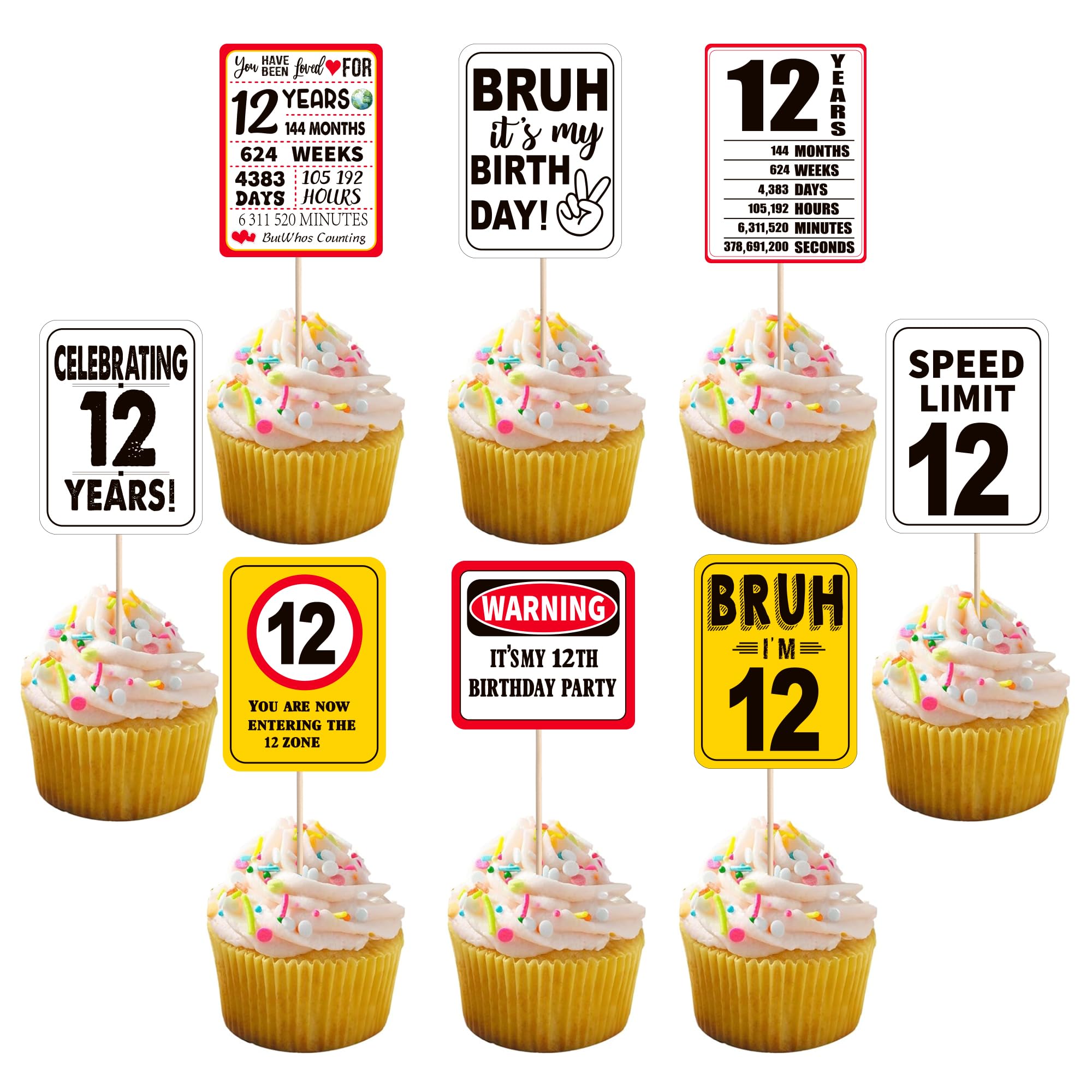 40 Stück Happy 12th Geburtstag Tortendeko Prost auf 12 Jahre Kuchen Deko Celebrating 12 Years Cupcake Toppers für Kinder 12. Geburtstag Jahrestag Party Kuchen Dekorationen