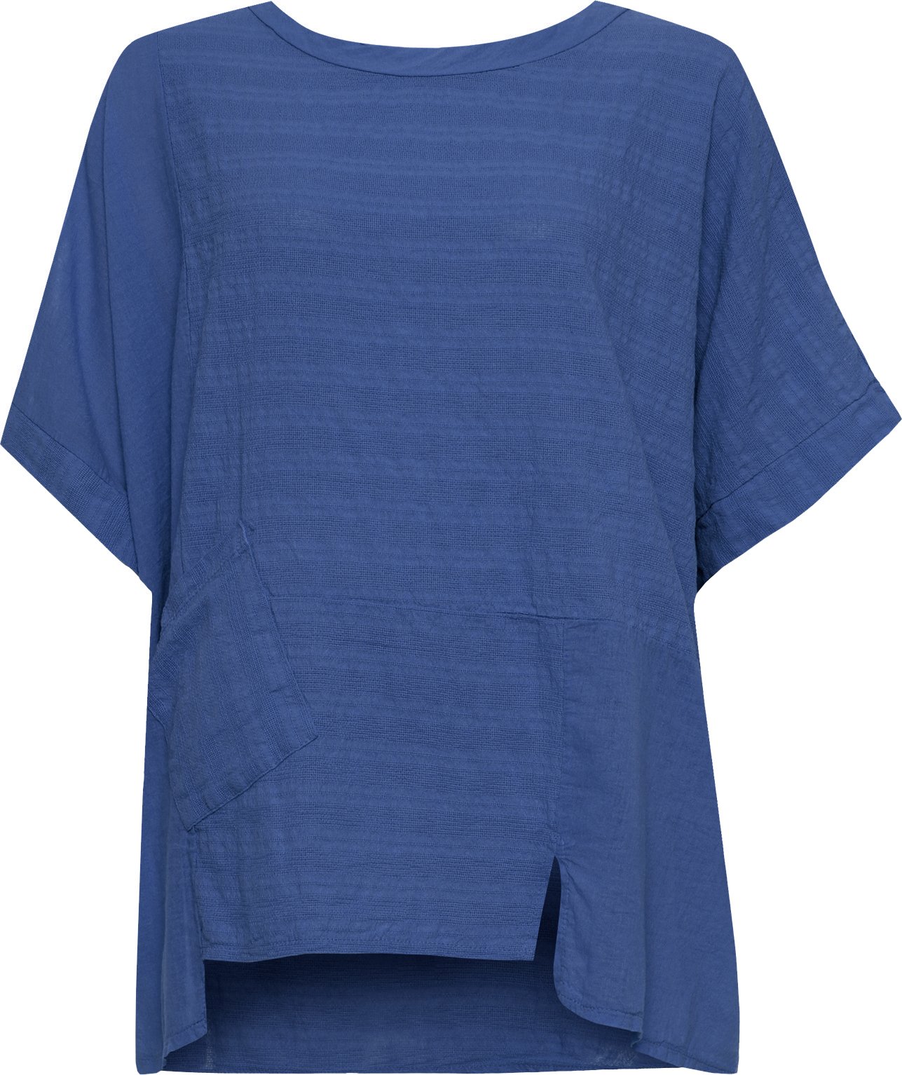 WearAll Women's Plus Linen Hanky Hem Top Ladies Baggy Oversized Short Batwing Sleeve - Royal Blue - 20-22