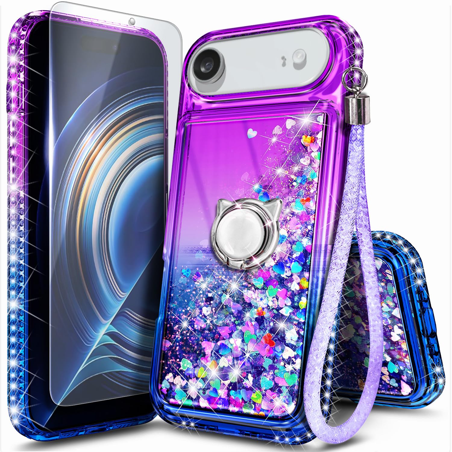 NGB Designed for iPhone Air Case, Cute Liquid Glitter Purple/Blue