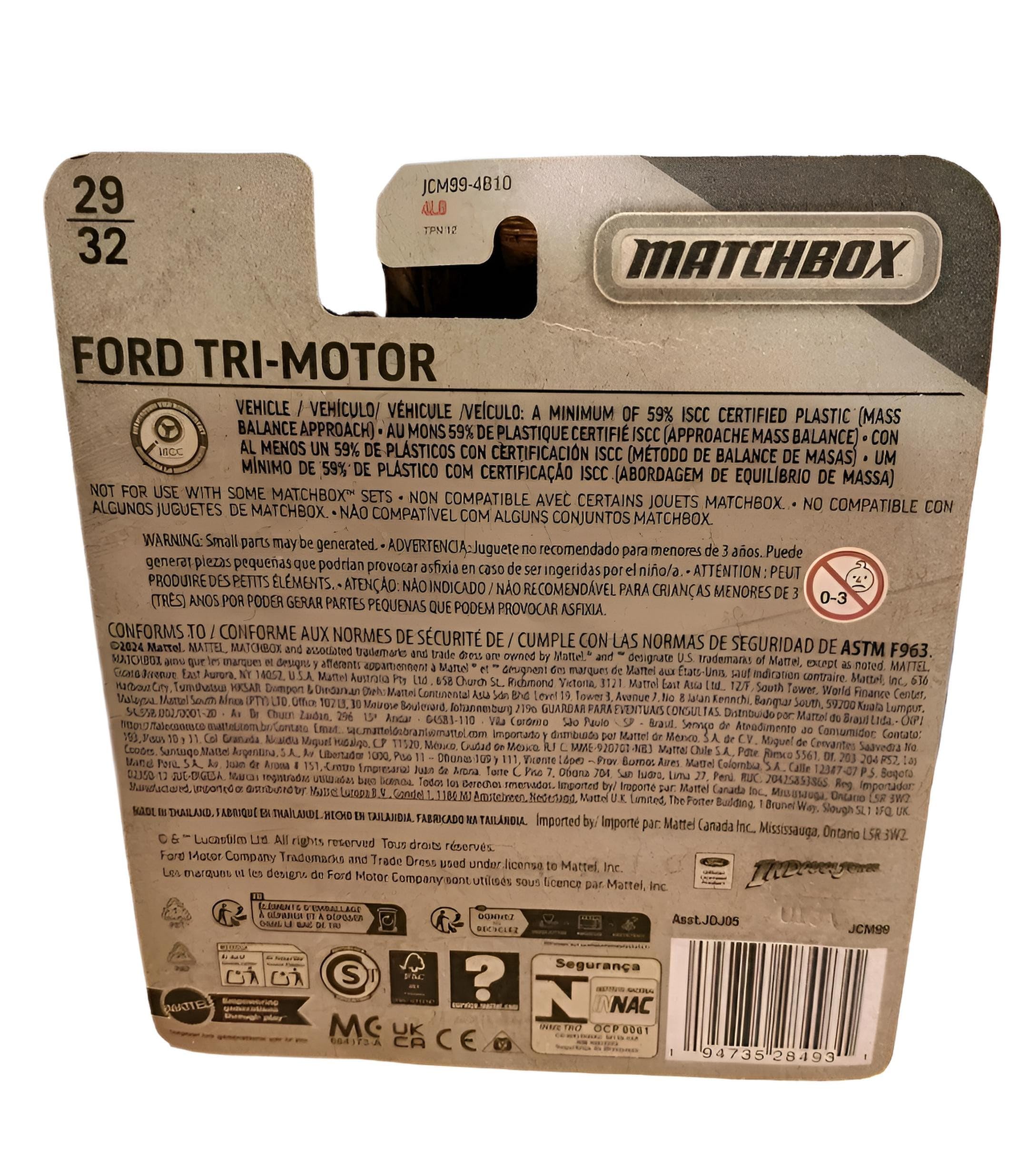 Matchbox Indiana Jones Ford Tri-Motor Diecast Airplane, White, 1:64 Scale - Image 4