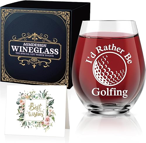 AGMDESIGN I'd Rather Be Golf - Divertida copa de vino con caja de regalo, accesorios de golf para hombres y mujeres, regalos de Navidad, cumpleaños,