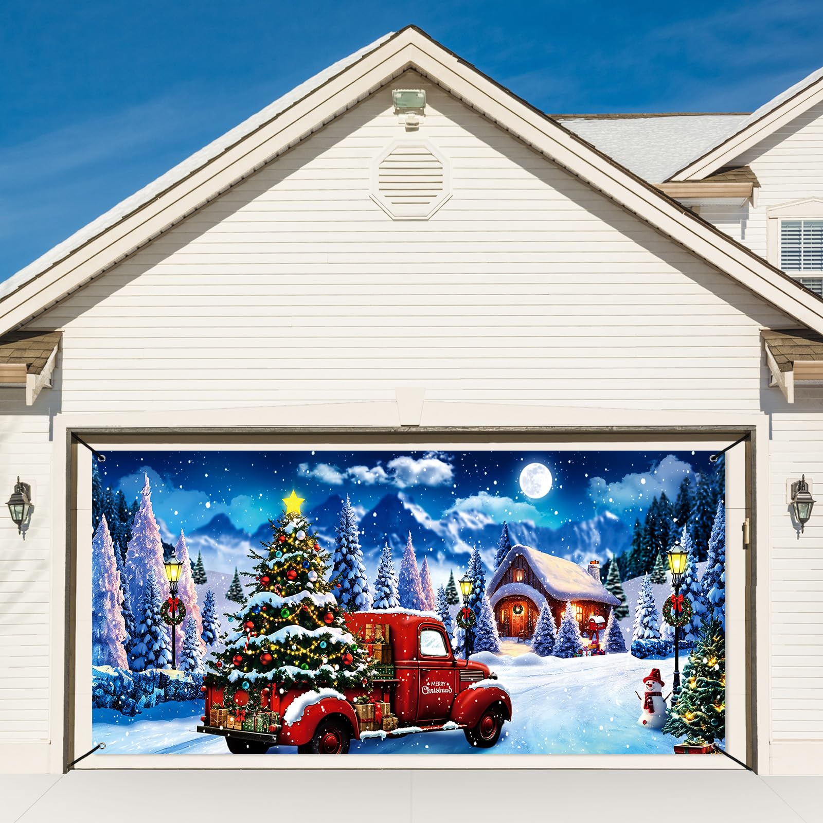 Grand camion rétro de neige décor suspendu de Noël bannière festive 16x7 pieds