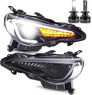 VLAND Headlights Assembly + D2S LED Bulbs Fit for 2012-2016 Scion FR-S 2012-2021 Toyota 86 2013-2021 Subaru BRZ, LED Dual Beam Headlamp with DRL Sequential Turn Signal, Plug-and-play