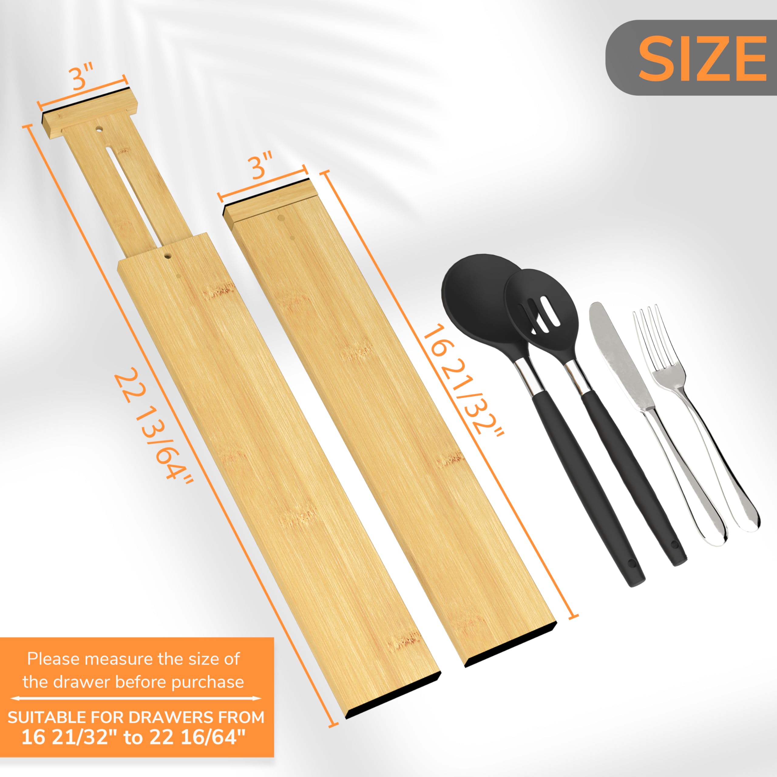 BAMEOS Große Bambus-Schubladenteiler, 7,6 cm, verstellbare Schubladenorganisation, erweiterbar, Utensilien-Organizer für Küche, Kommode, Badezimmer, Schlafzimmer und Büro, 4 Stück