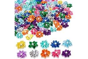 150PCS Mini Ribbon Flowers with Rhinestones for Crafts