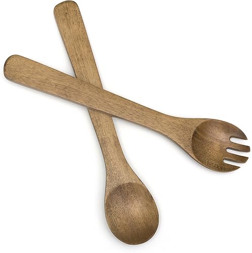 Miniatura 7 de Lipper International Servidores de ensalada redondos de acacia, 13" de largo, un par