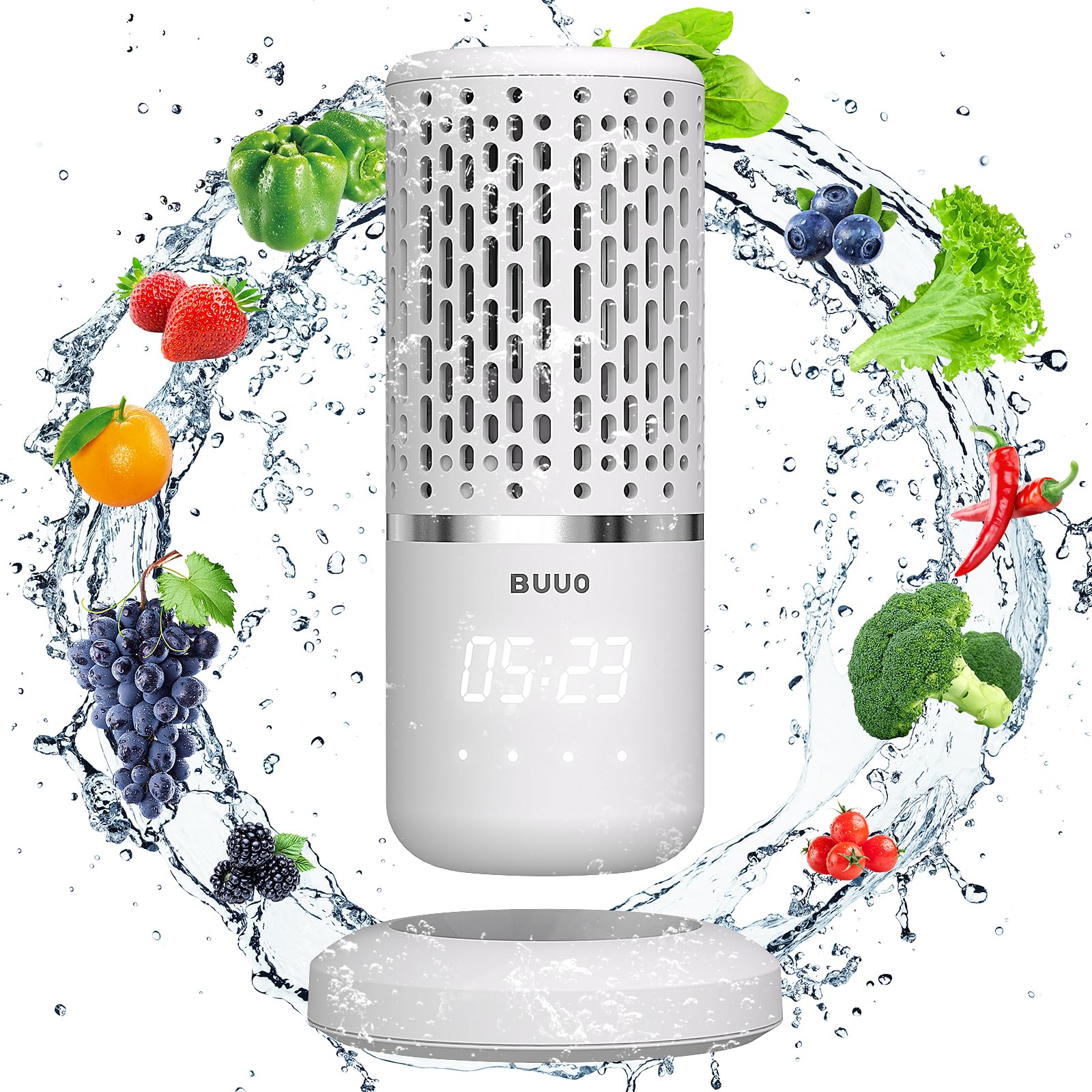 Fruit and Vegetable Washing Machine, Electric Fruit Cleaner, Faster Electrolytic Water, with Large Reaction Area, 6 min Countdown,Ideal for Cleaning Fruit,Vegetable,Rice,Tableware(Beige)