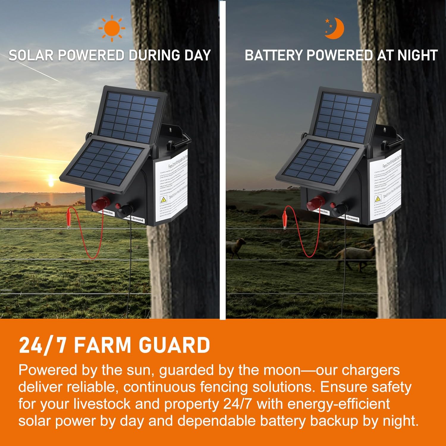 3 Miles Solar Fence Charger, 0.15 Joule Solar Electric Fence Charger for Livestock, Pigs, Horses, Cattle Sheep