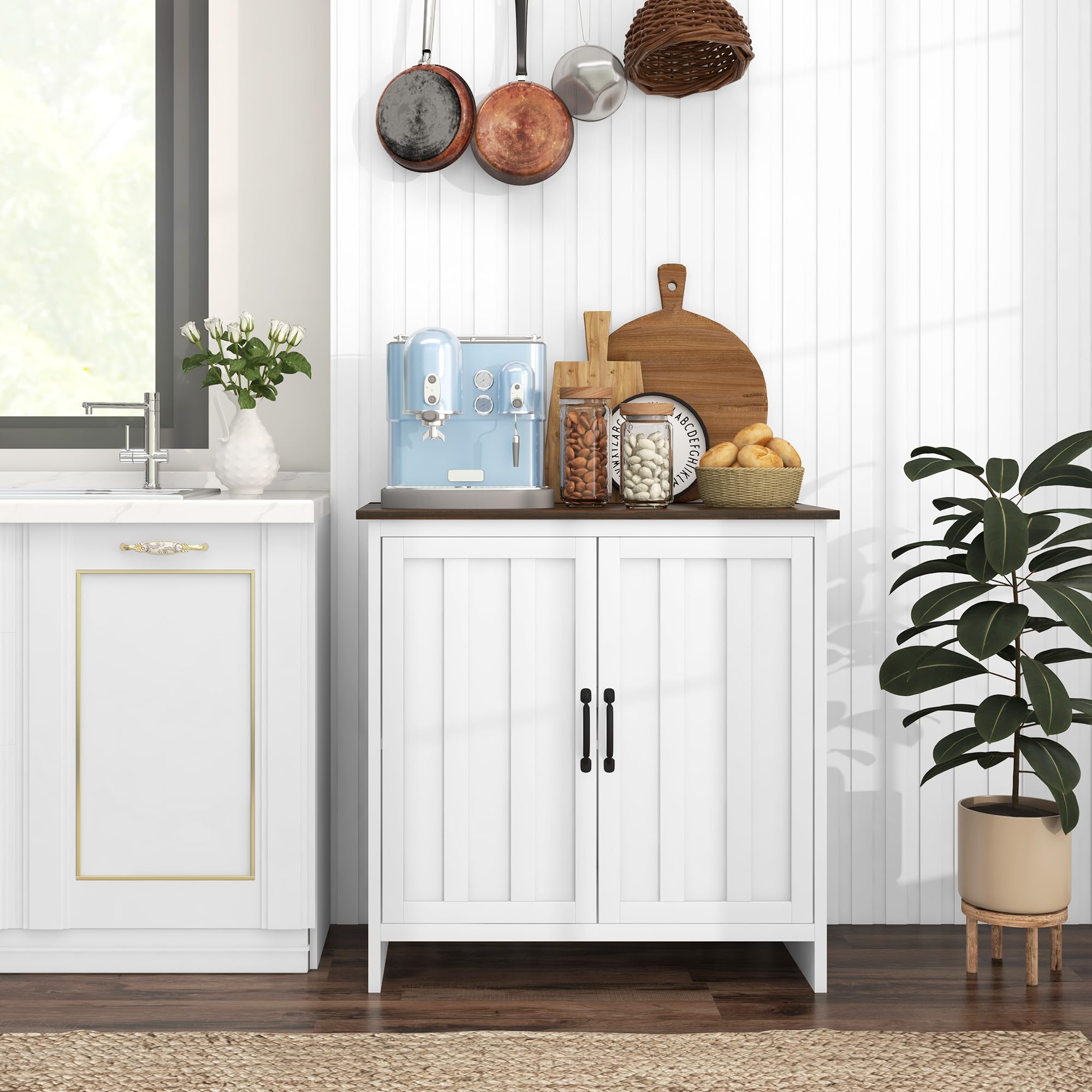 HOMCOM Credenza Cucina Moderna Mobile 2 Ante in Legno 80x39.7x80cm Bianco | Ripiano Regolabile, per Soggiorno e Ingresso