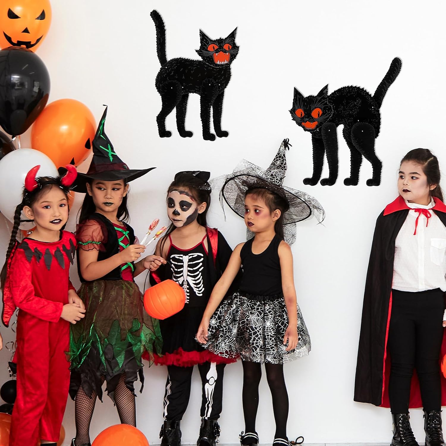 ReliThick 2 Pcs Halloween Jointed Black Cats Vintage Scratch Cat Decor