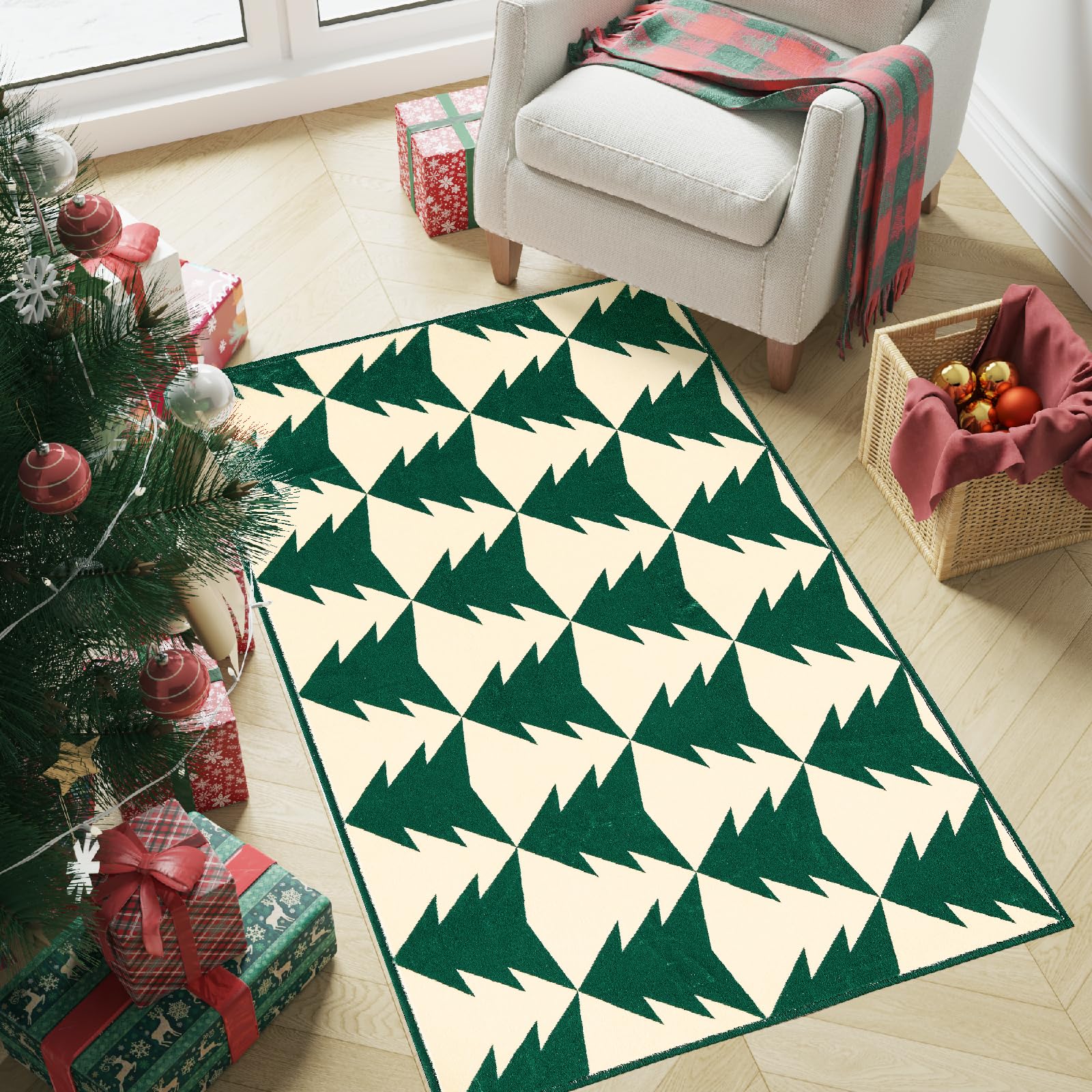 Amazon.com: COLLACT Christmas Area Rug 3x5 Green Entryway Rug Green ...
