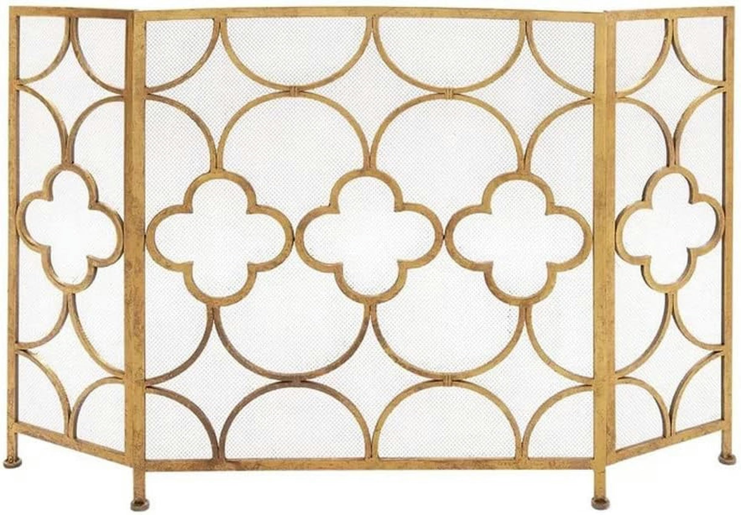 Pantalla para chimenea de oro en hierro forjado decorativa para sala de estar