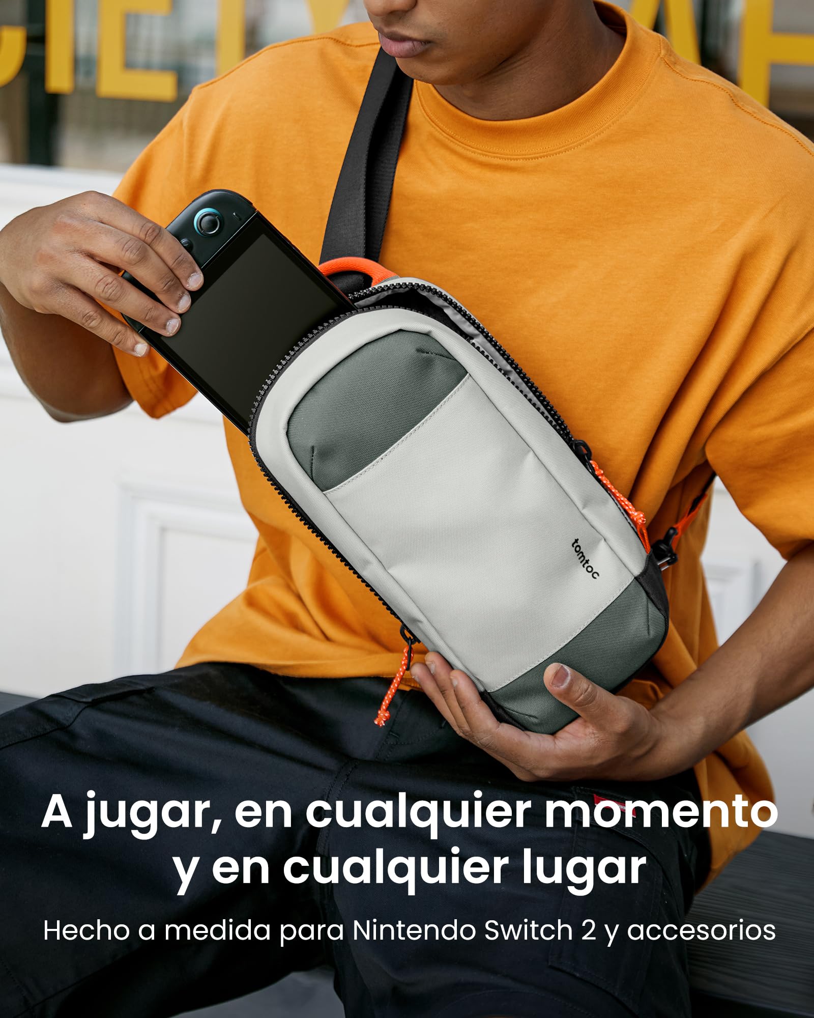 tomtoc Bandolera Bolso Sling Bag compatible con Nintendo Switch 2 Console 2025, Bolsa protectora Funda portátil de viaje para juegos con 8 ranuras para cartuchos, cargador y accesorios, Gris
