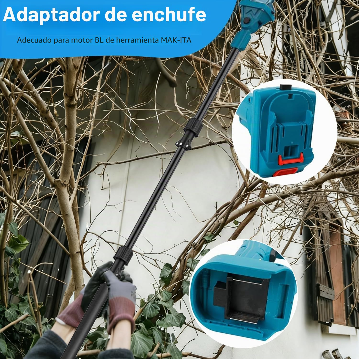 Barra telescópica de 2 m para podadora y tijeras de jardín, rotación de 180°, barra de extensión de aleación de aluminio con bolso, barra de extensión para batería Makita de 18 V (sin batería)
