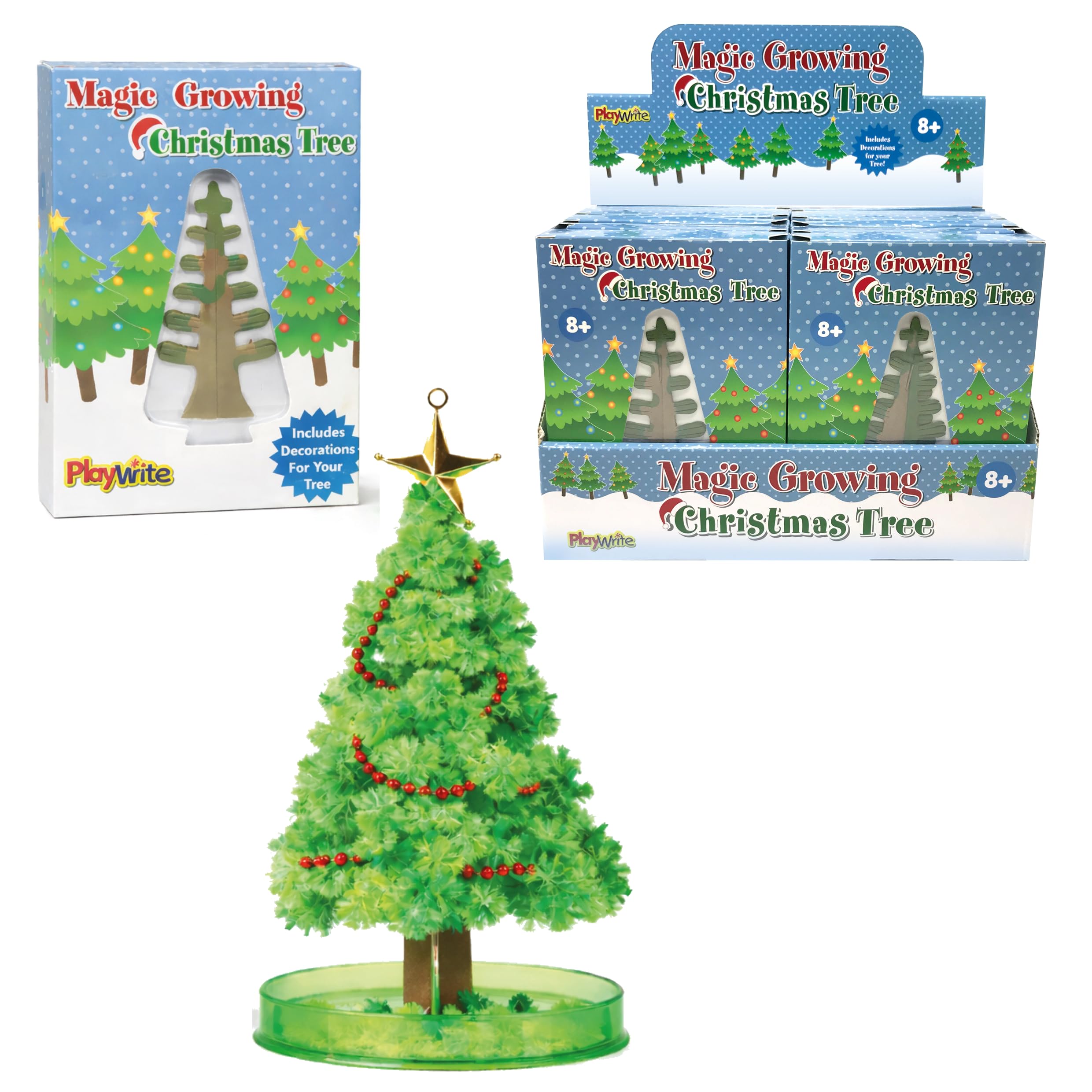 Playwrite 3 x Magic Growing Christmas Tree – Crystal Growing Kit for Kids, Grows in 24 Hours, Science Gift, Stocking Filler, Party Bag Filler