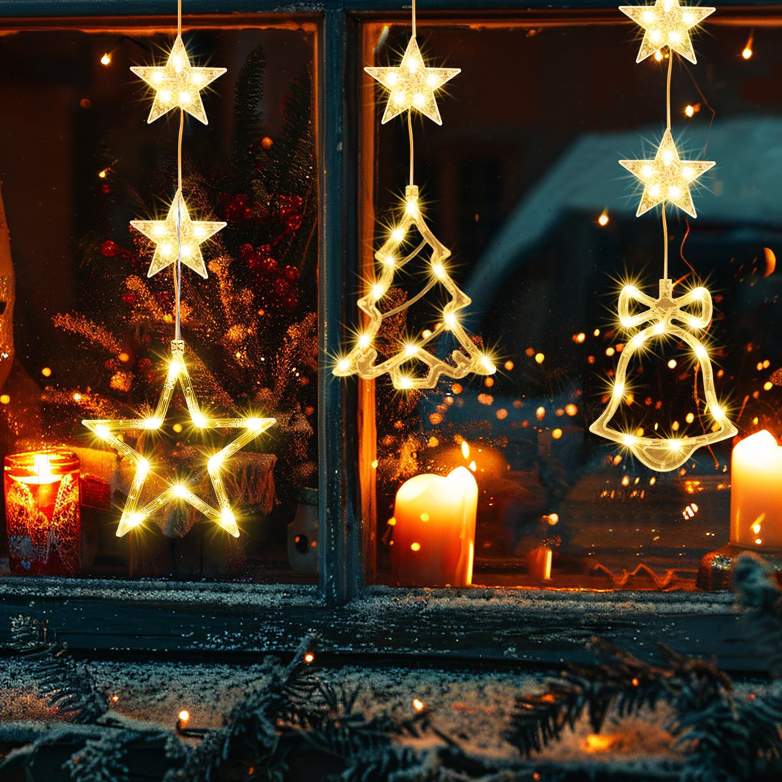 Luci Di Natale A Forma Di Fiocco Di Neve Per Finestre – 3 Decorazioni LED Con Ventose!