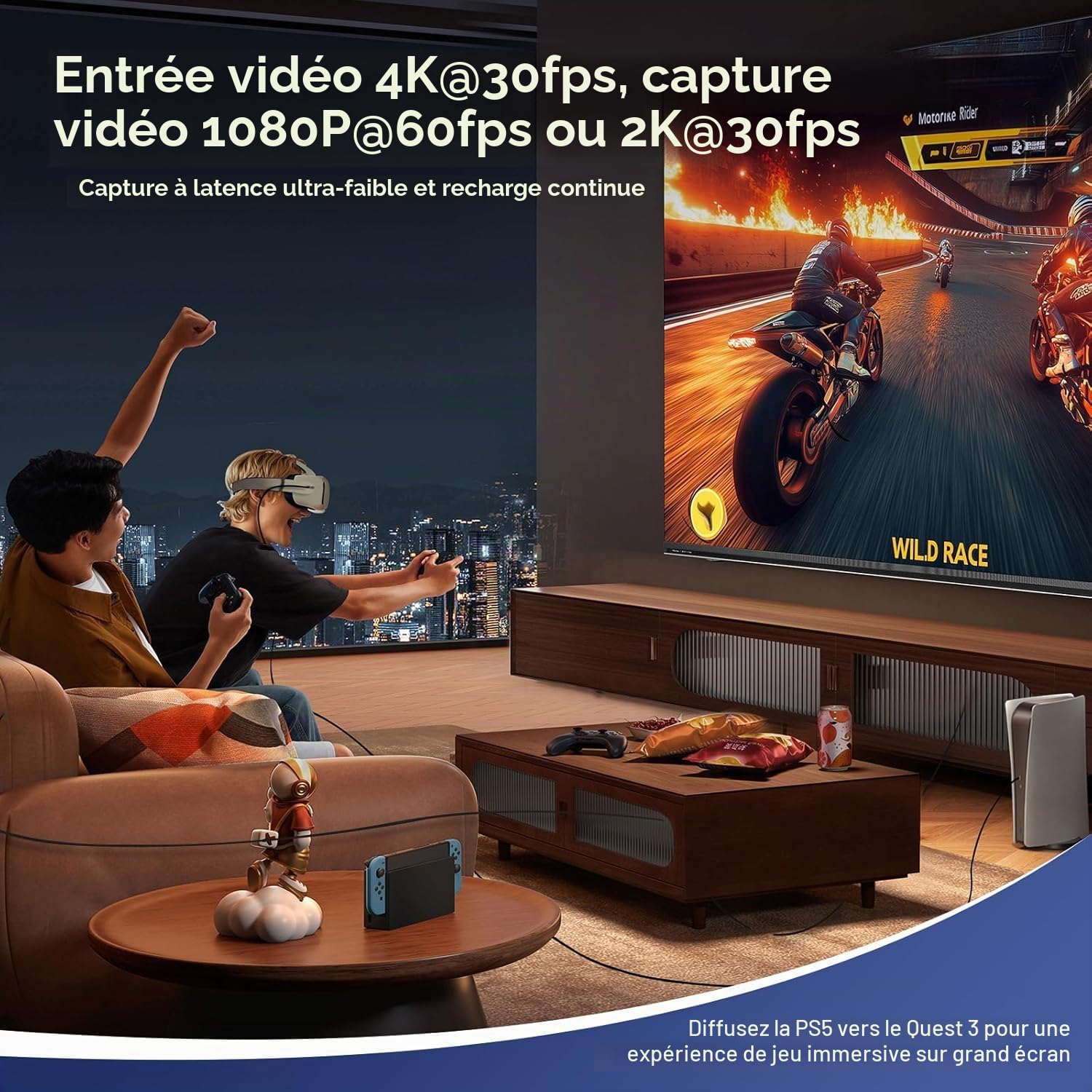 Guermok Carte de Capture vidéo USB 3.0 avec PD 100W, 1080P@60FPS HDMI vers USB-A/C, avec Adaptateur Type-C, pour Le Streaming sur Quest 3 / Pad/MacOS/Switch2/1/ PS 4/5, Argent