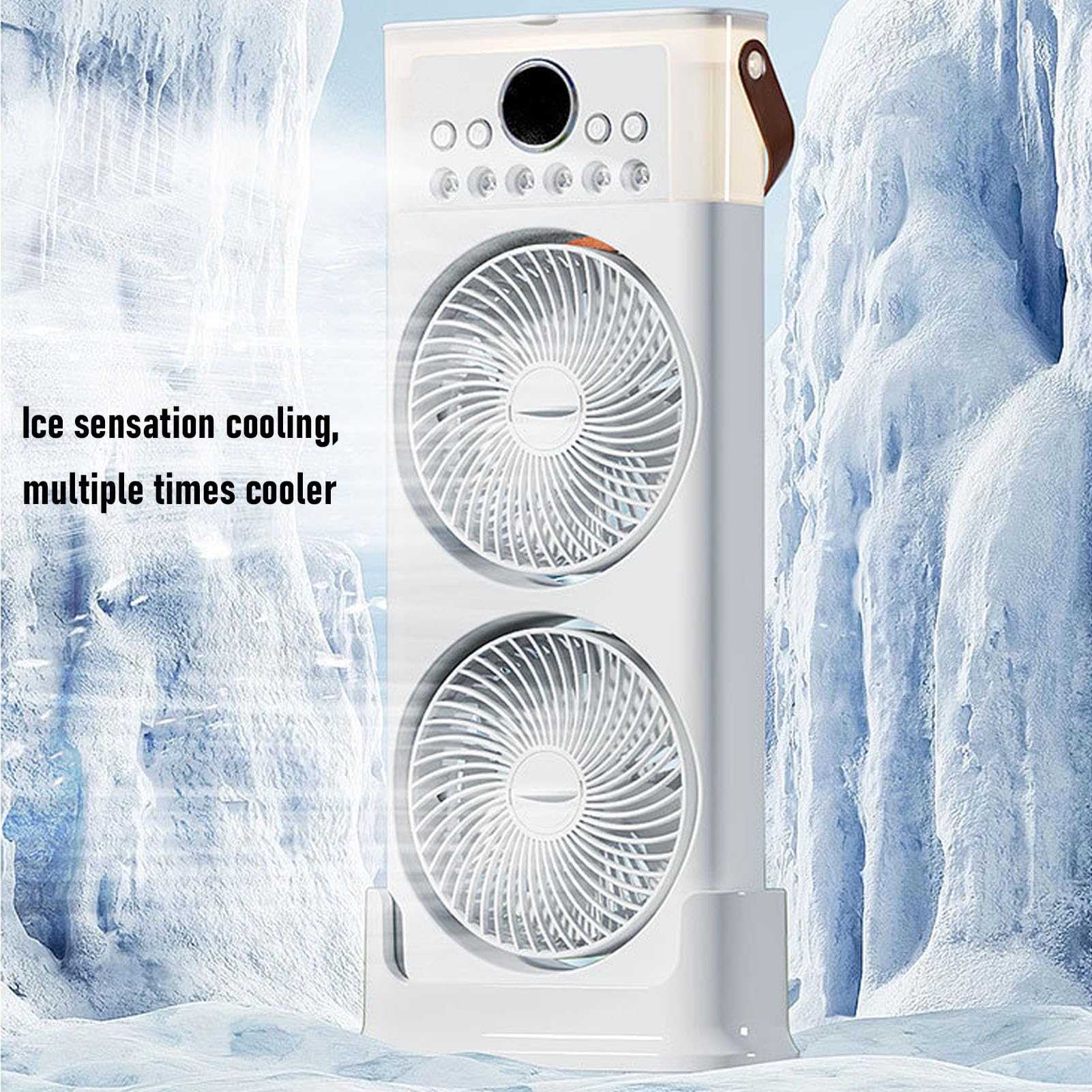 Ventilateur de Refroidissement à Double Ventilateur, 6 Buses, de Bureau Réglable à 360 Degrés avec Batterie de 2400 MAh et Télécommande, Moteur sans Balais à Faible