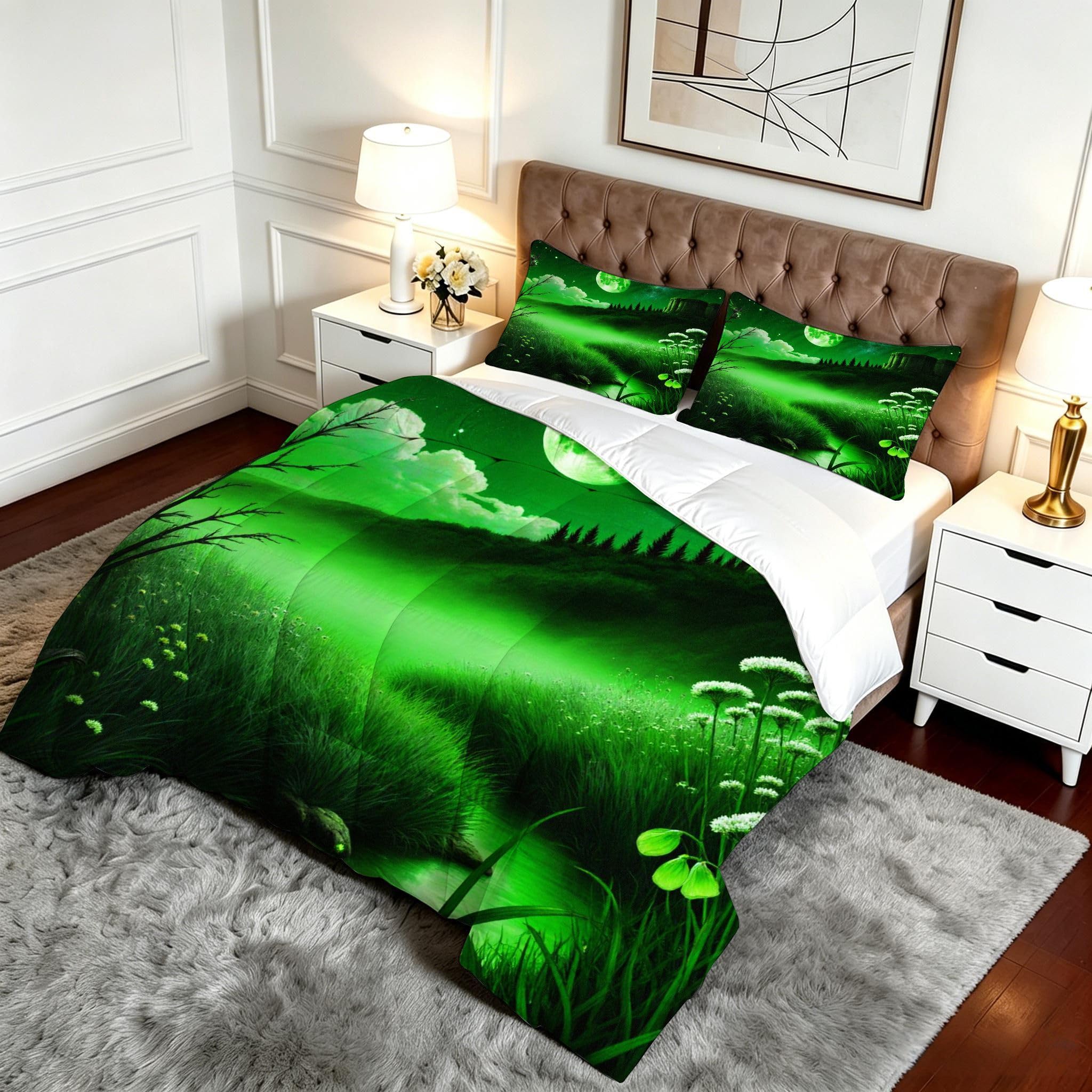Edredón Cama 105, 200x200 cm, Pradera Verde Azulada, CQ658