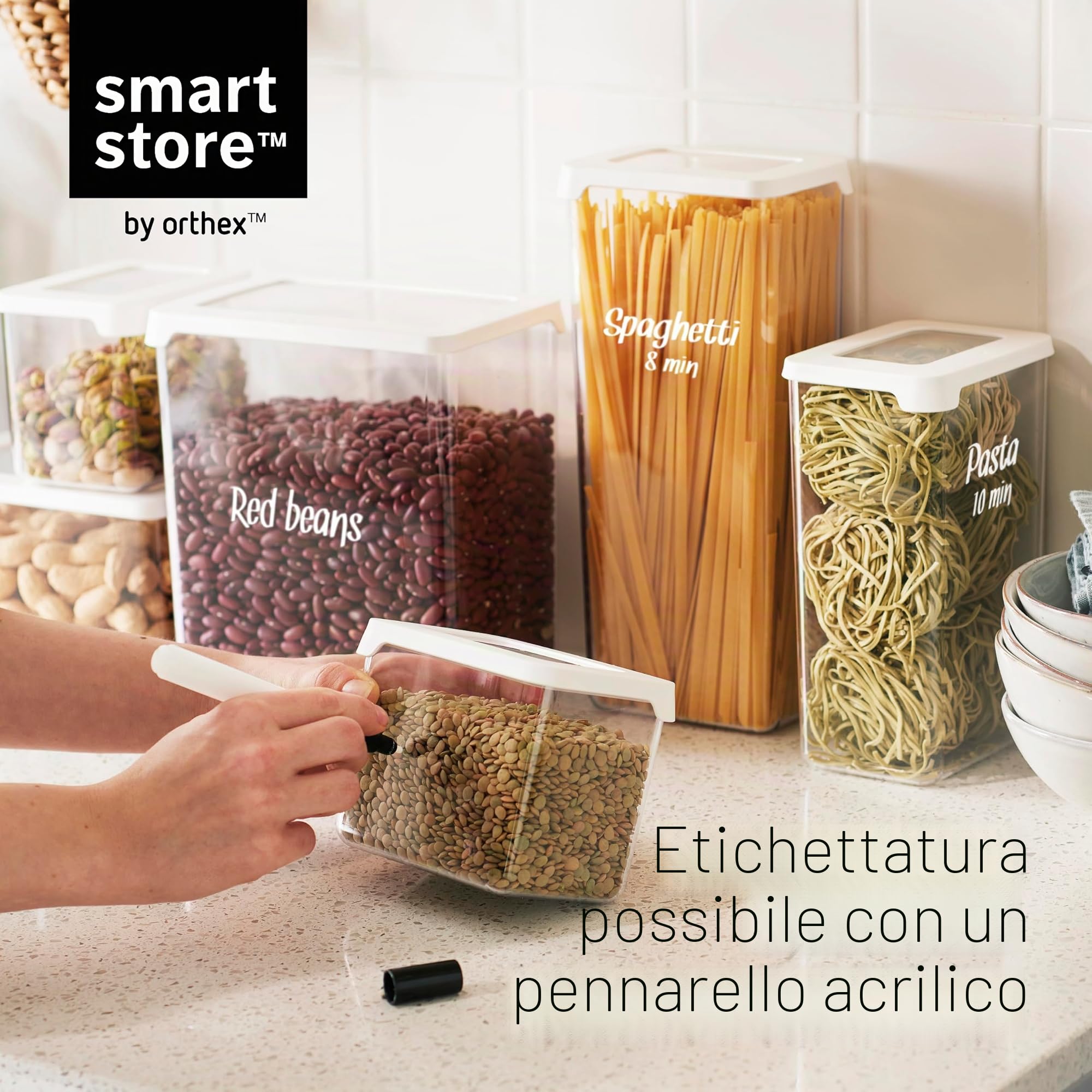 SmartStore Contenitori ermetici trasparenti per alimenti secchi con coperchio, 1,65 l, set di 4, senza BPA, lavabili in lavastoviglie, contenitori impilabili da