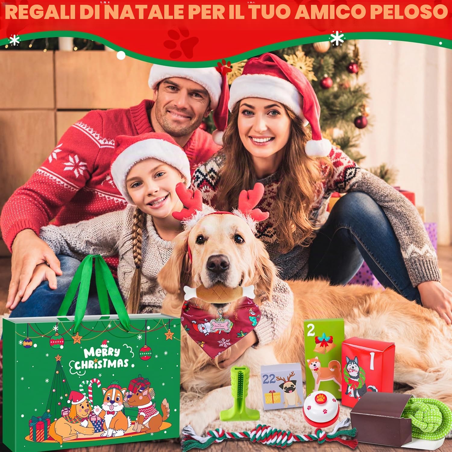 iZoeL Calendario Avvento Cani Calendario Avvento per Cani Regalo Natale 2025 Giochi per Cani, Giocattoli Interazione per Cani Indoor Outdoor - Frisbee Guinzaglio Corda Palla