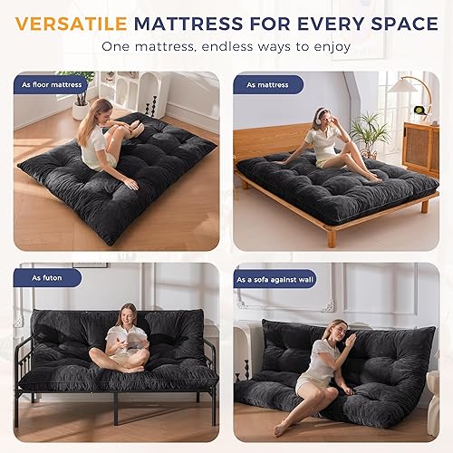 Miniatura 4 de MAXYOYO Colchón japonés de suelo tamaño matrimonial, colchón futón plegable de 6 pulgadas, cama enrollable de felpilla gruesa, tapete de tatami para