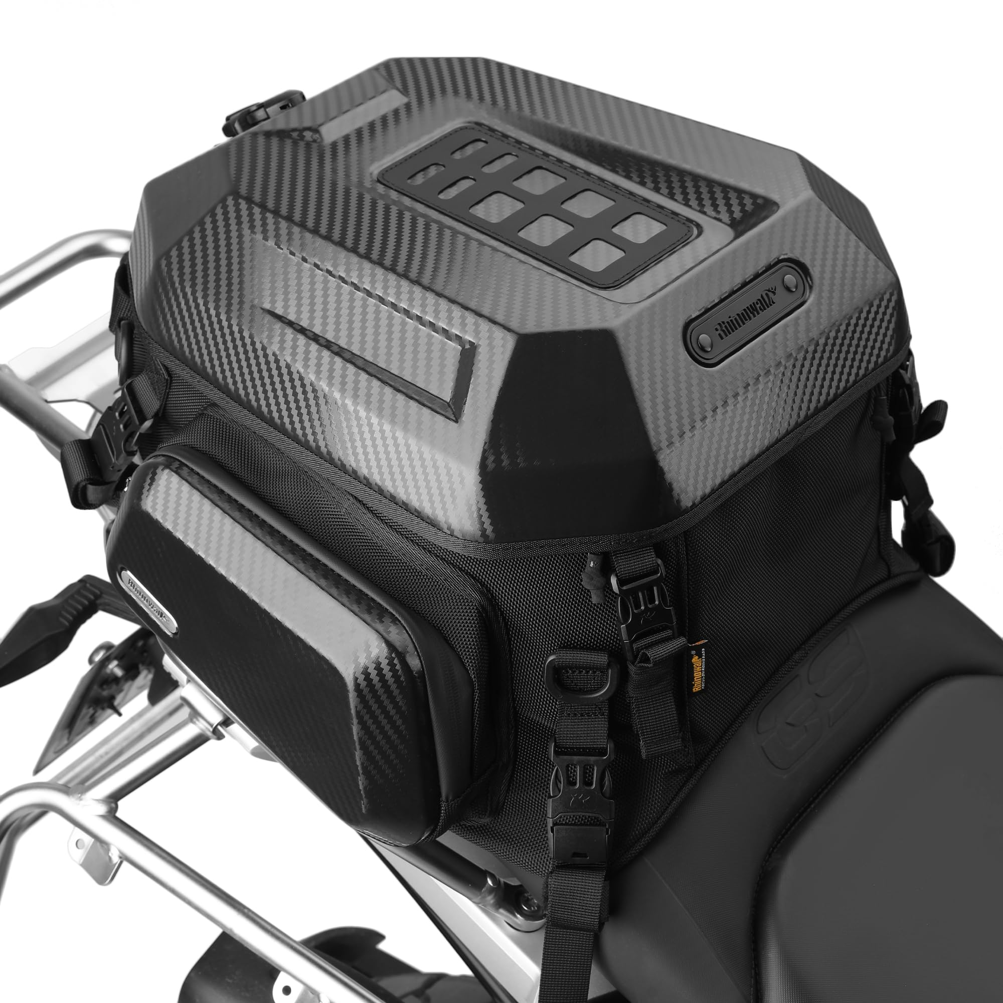 Rhinowalk Sacoche de selle de moto rigide imperméable 23-35 L (aspect carbone noir)