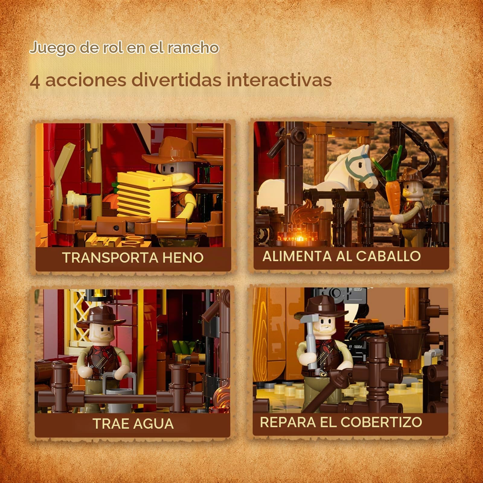 LUMIBRICKS Wild West Ranch Duel - Juego de bloques de sujeción con iluminación LED, 1023 piezas, juego de maquetas de rancho occidental para adultos