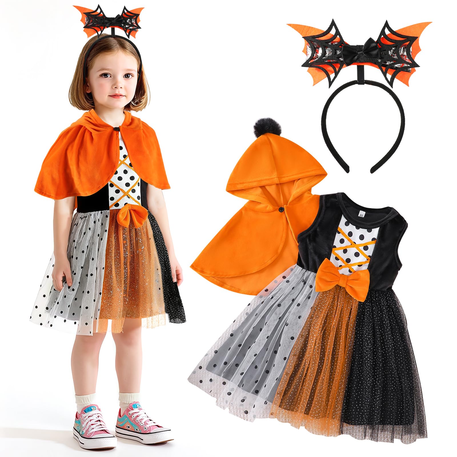 TAGVO Costume da Strega Halloween per Bambina, Ragazze Principessa Vestito Strega Viola Poncho Cappuccio Capo Paillettes Tulle Abiti serbatoio per bambini Halloween fantasia vestire per 1-6 anni
