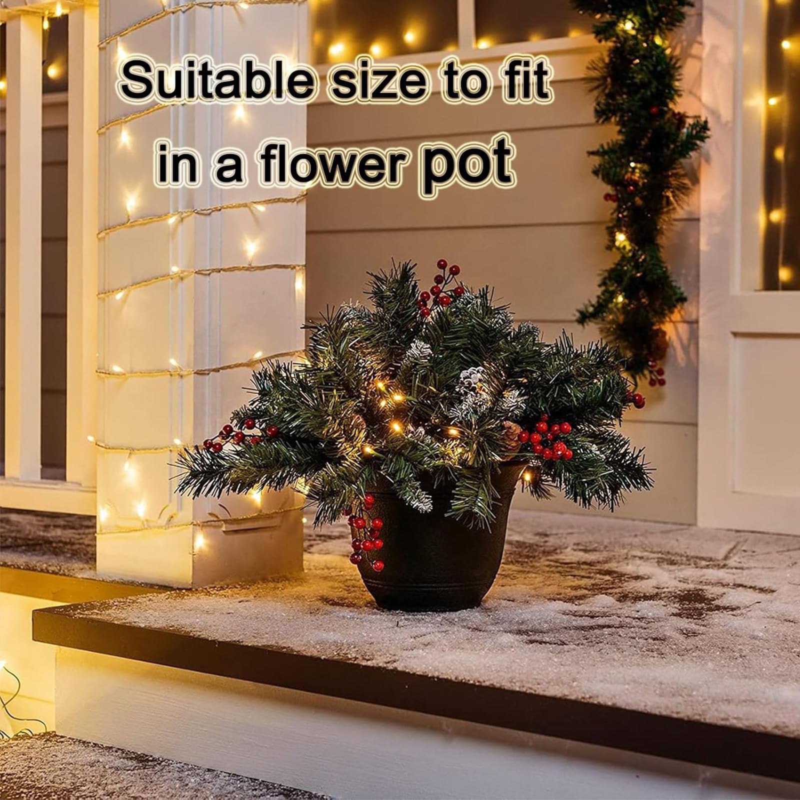 Maceta preiluminada, arbustos navideños, maceta de Navidad para exteriores, decoración de Navidad con estaca de trípode con luces LED