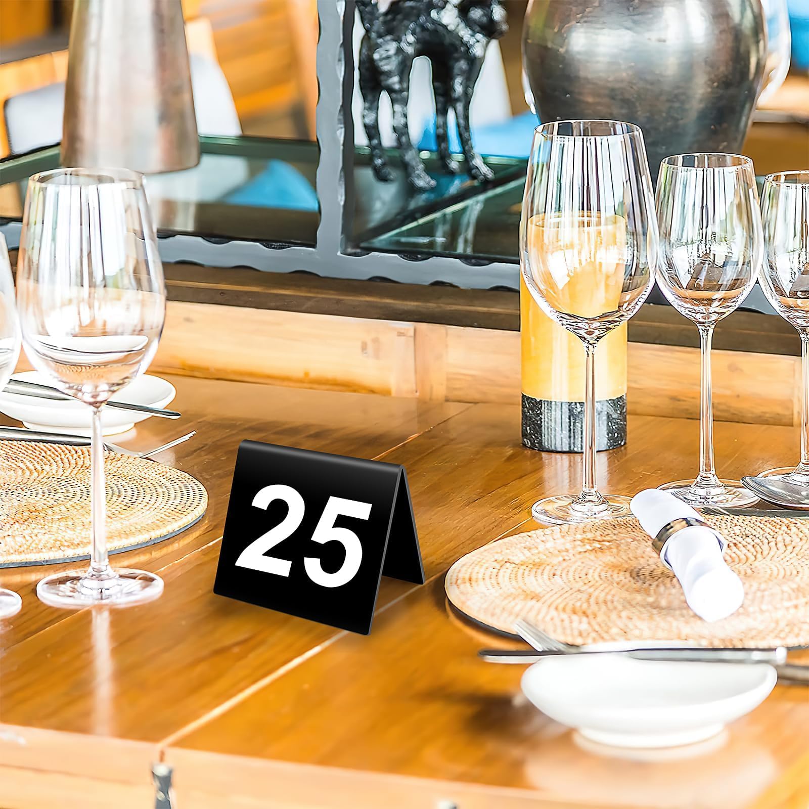 Lot de 50 numéros de table en acrylique noir de 1 à 50 panneaux imprimés des deux côtés pour mariage, restaurant, banquet, réception, événements, 6,3 x 5,7 cm