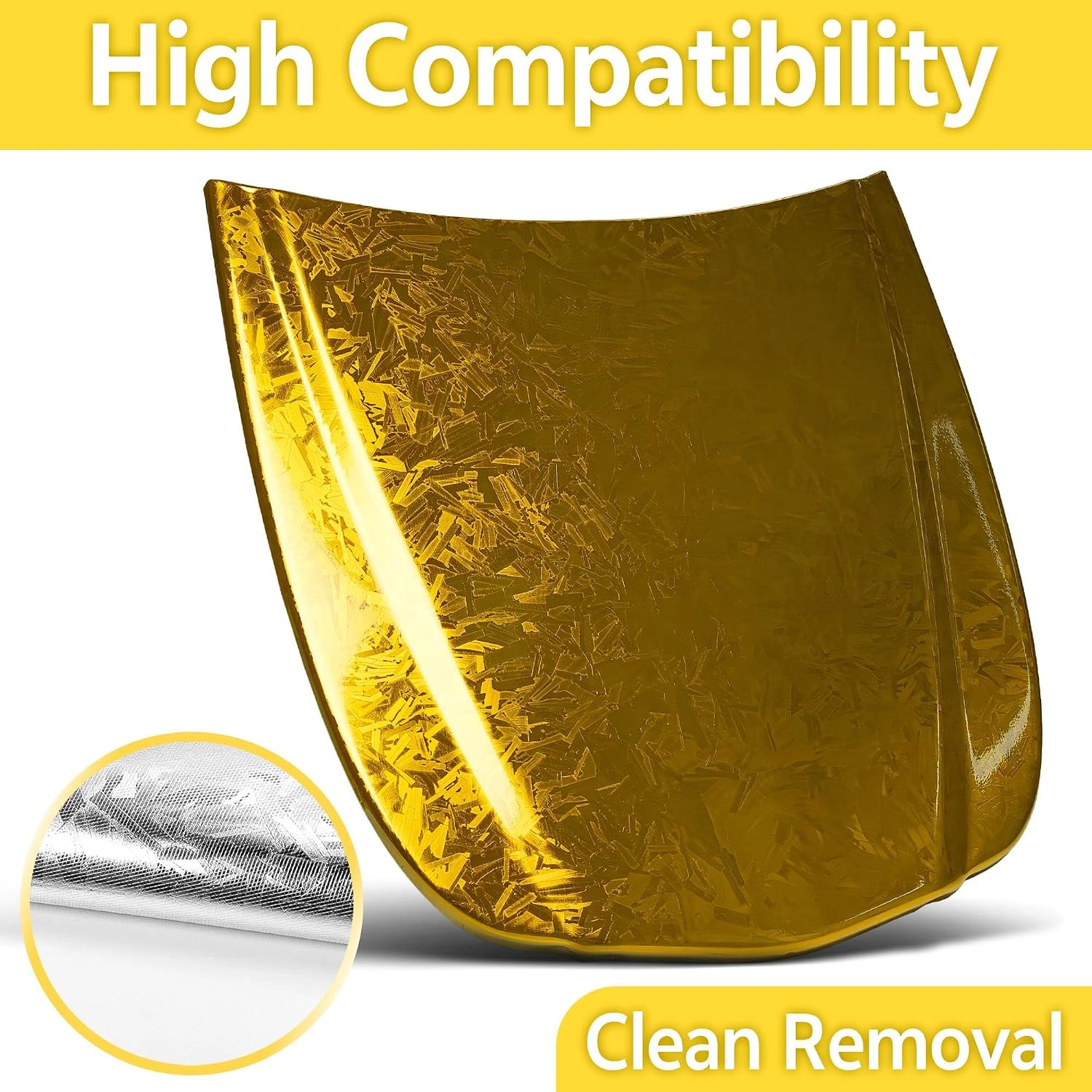 Lypumso Forged Carbon Fiber Vinyl Wrap, Gloss Holographic Chrome Mirror Car Wrap Vinyl DIY Auto Sticker Decal Film Sheet with Bubble Free Air Release (Gold, 1ft x 10ft)
