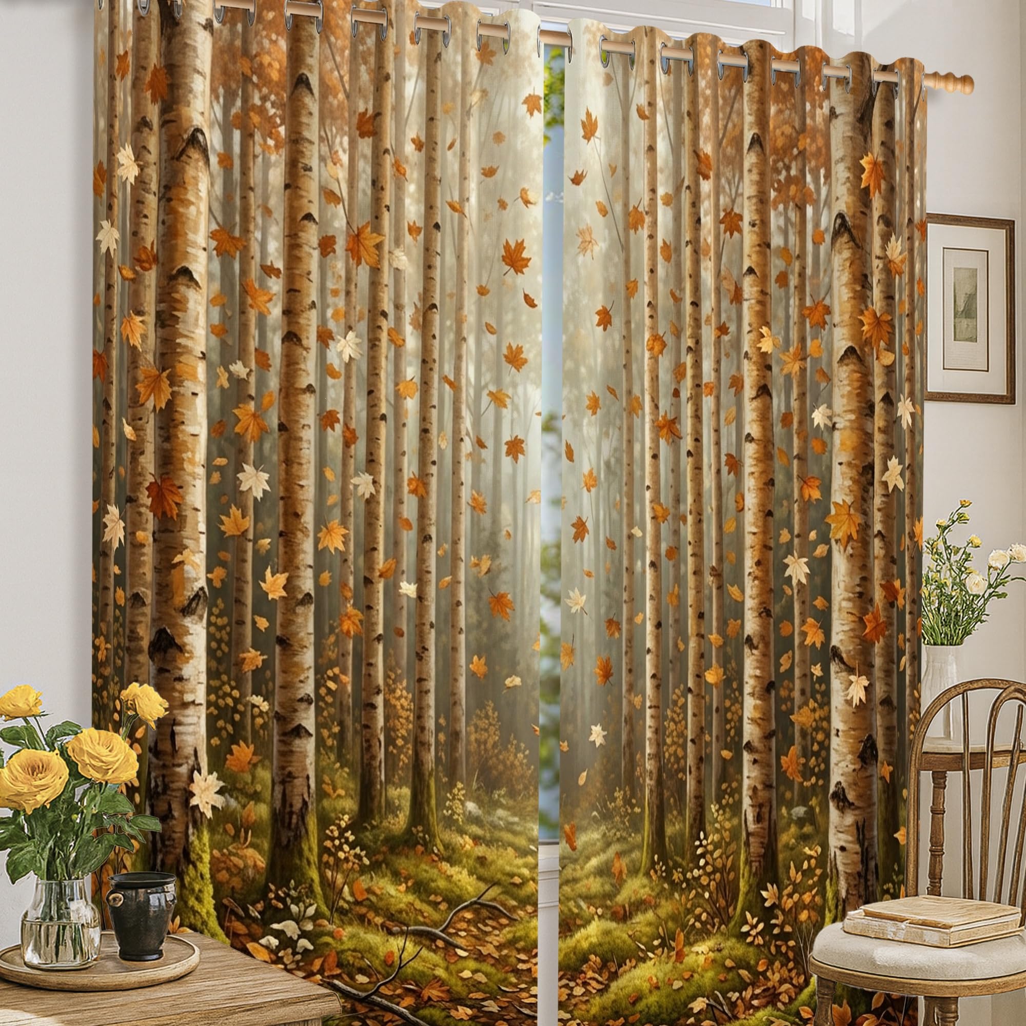 Rideaux occultants motif forêt d'automne marron pour réchauffer le salon 132x183