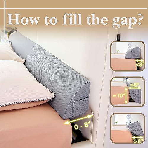 Miniatura 4 de Almohada de cuña de cama para espacio de cabecera (0-8 pulgadas), relleno de espacio para cabecero, almohada de cuña para rellenar las grietas de la