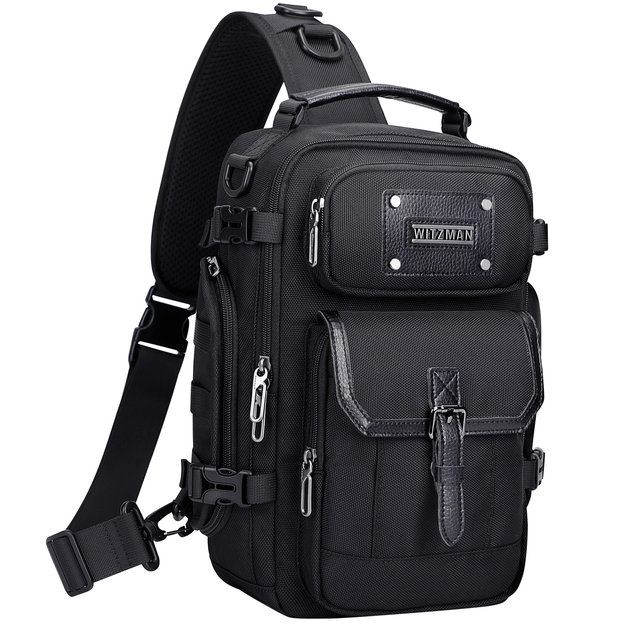 WITZMAN Sling Bag for Men Casual Crossbody Bags 12L Chest Bag for Travel Daily Work B731 Black