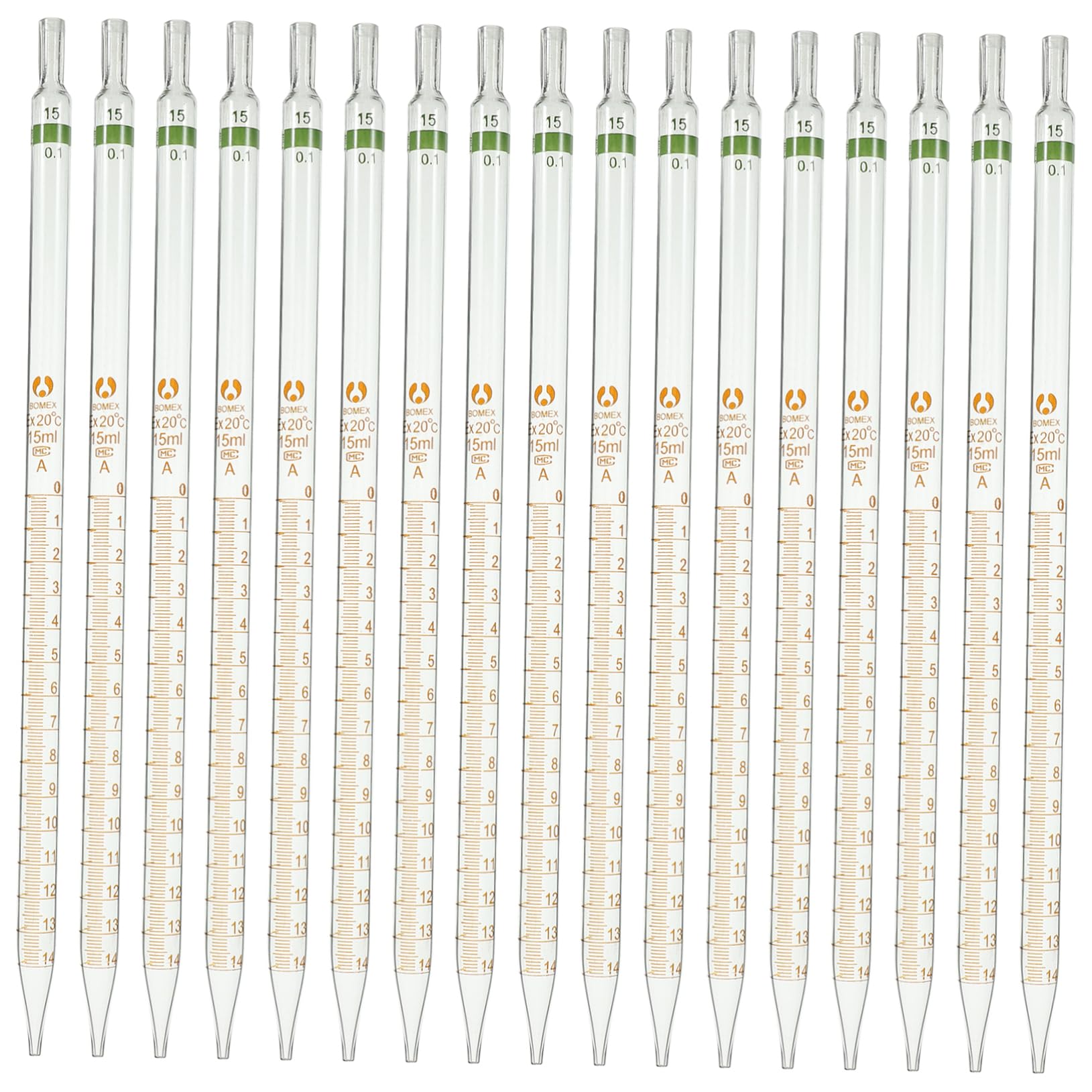 Cabilock 20 Stück Graduierte Glaspipetten mit Gerader Spitze 15ml Präzise Messung Leicht zu Reinigen für Laborbedarf Zufällige Farbe