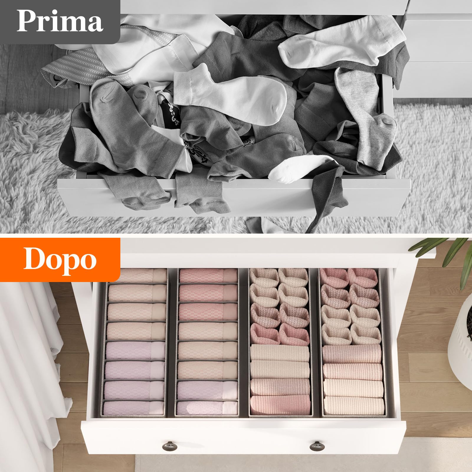 Lifewit Set di 12 Organizer Cassetti per Cassettiera HEMNES, Divisori per Cassetti Pieghevole, Scatole Portaoggetti, Cassetti Armadio per Biancheria Intima, Vestiti Bambini, Calzini, Cravatte, Grigio