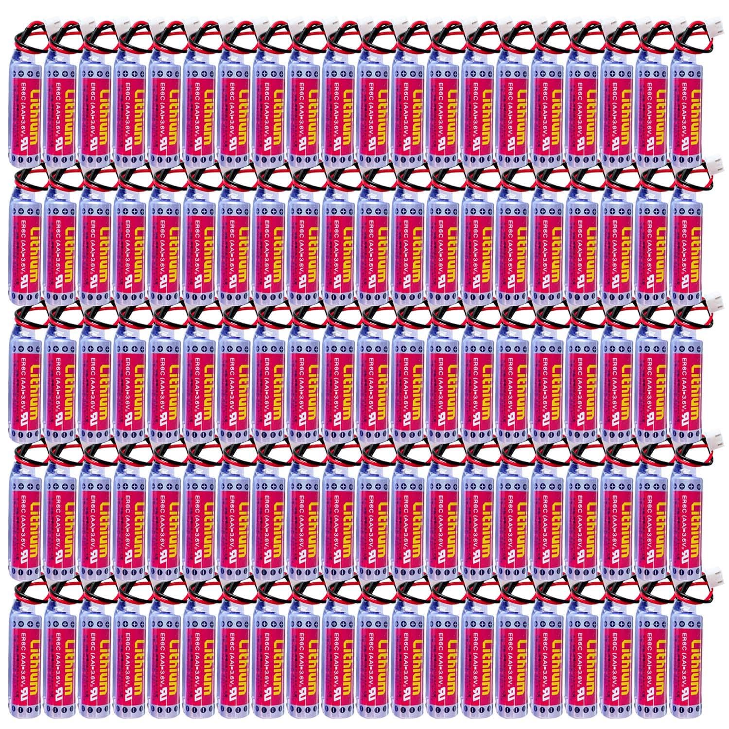 100Pcs 1800mAh ER6C AA 3 6V PLC Battery for FX F2-40BL with White Plug Non-Rechargeable Lithium Battery