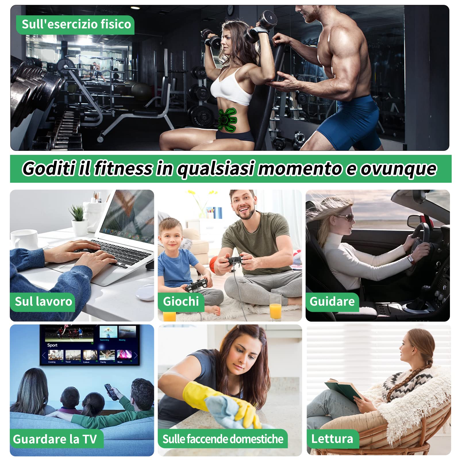 JH-N1, elettrostimolatore Muscolare Gioventù Unisex, Verde, Universale