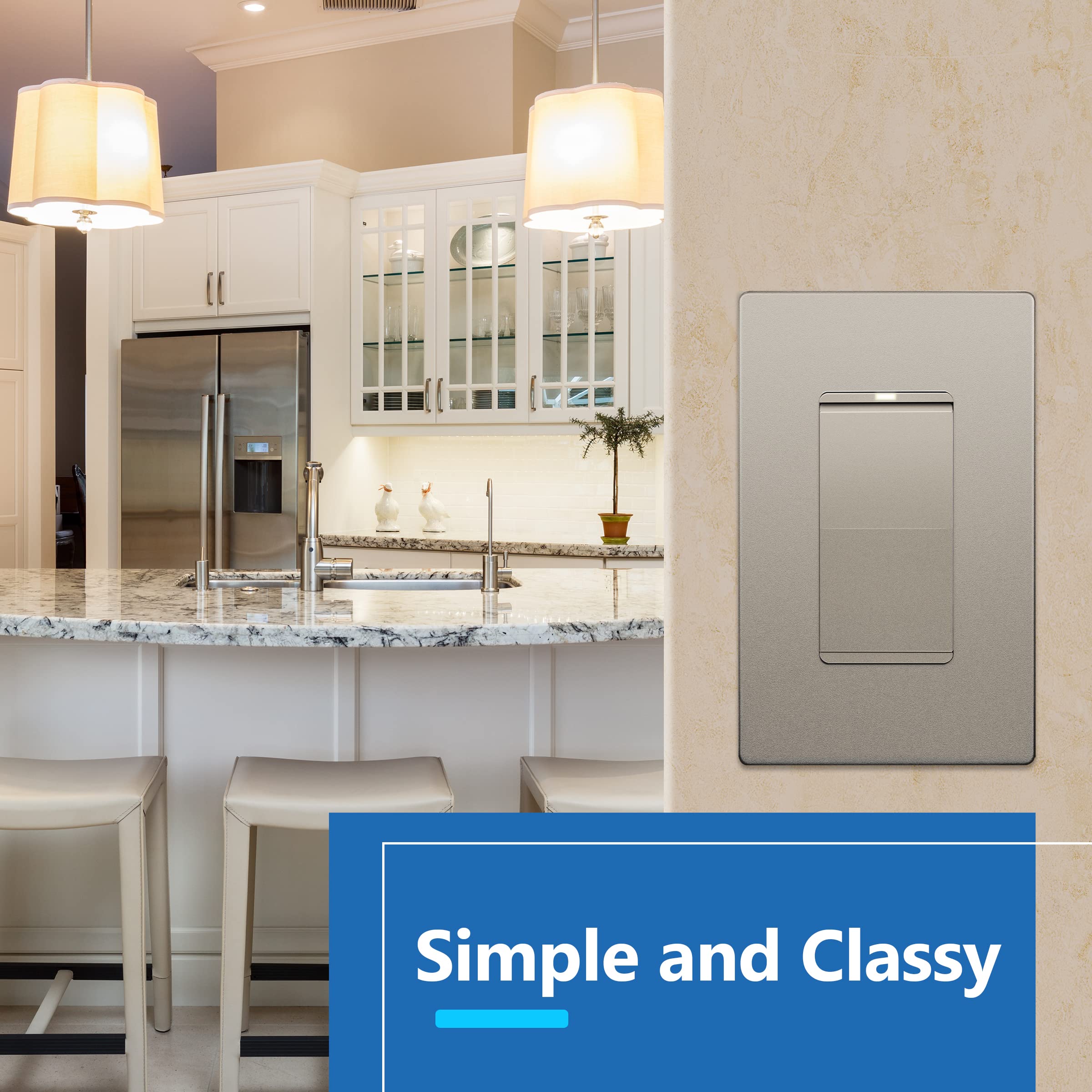 LIDER Interrupteur Double éclairé Au Design Minimaliste Avec Plaque Murale Sans Vis, Interrupteur Décoratif Sans Cadre Avec Lumière De Localisation, Borne De Terre, Unipolaire, 15 A 120 V, Certifié