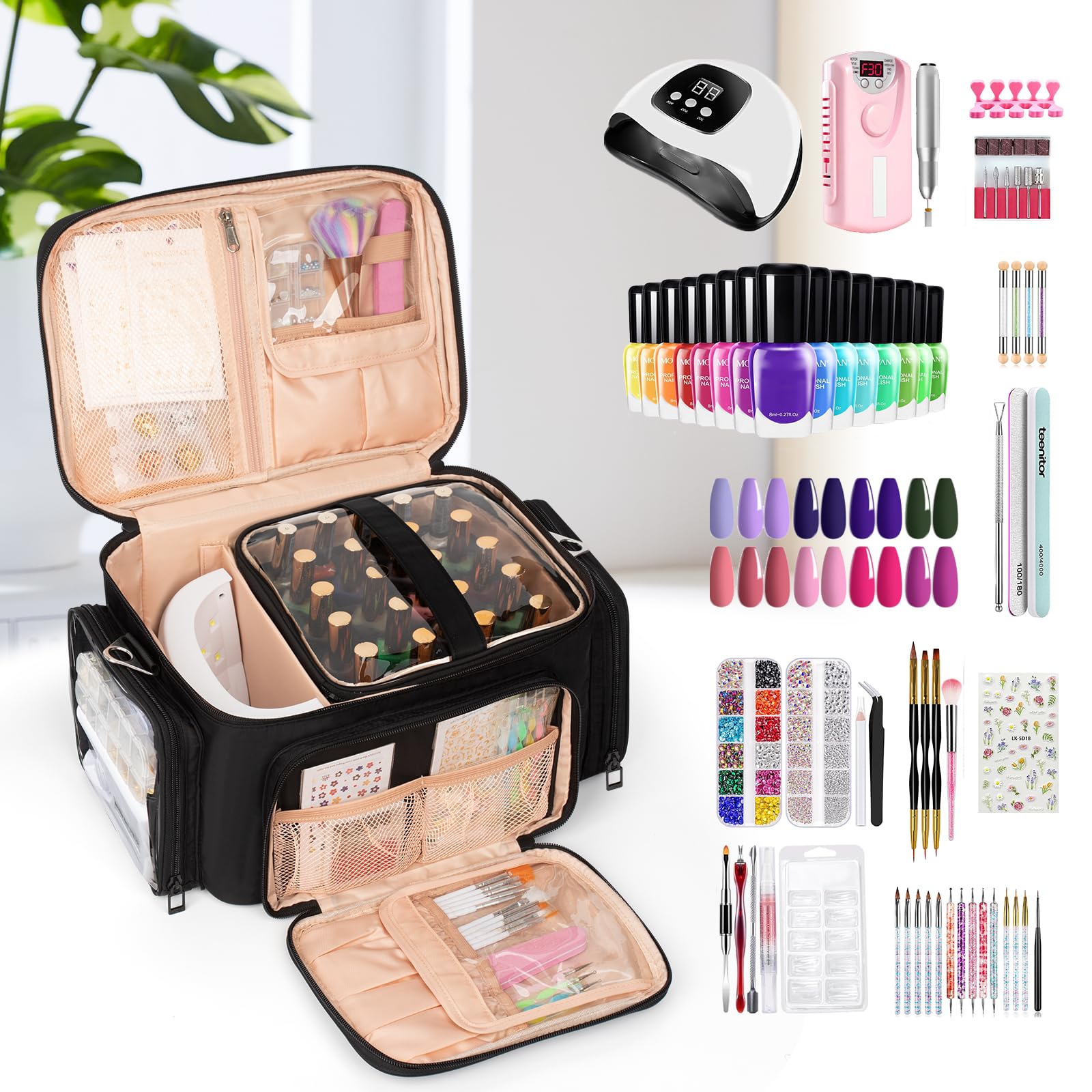 Bagmoly Nail Polish Organizer Case, 42-Slot Portable Storage Bag
