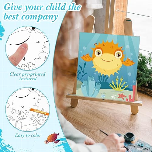 Miniatura 4 de Sherr Juego de 12 lienzos preimpresos, de 8 x 8 pulgadas, para niños, lienzo impreso para pintar, juego de lienzo temático para recuerdos de fiesta