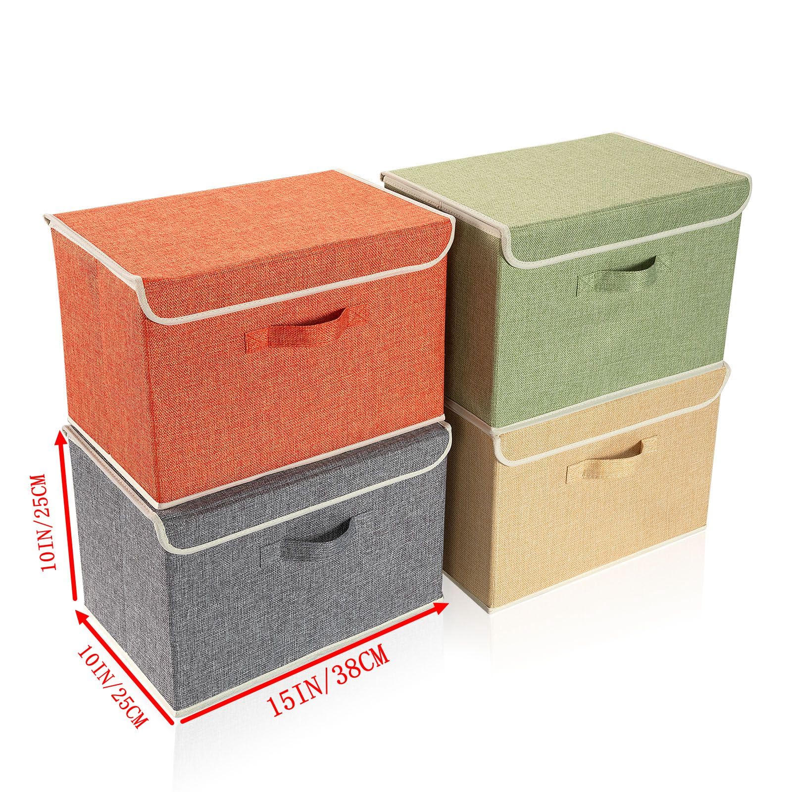 BrilliantJo Boîtes de Rangement avec Couvercles, Panier de Rangement Pliable pour Vêtements Jouets Livres Placard Chambre à Coucher Maison 38 * 25 * 25 cm 4x couleurs arc-en-ciel