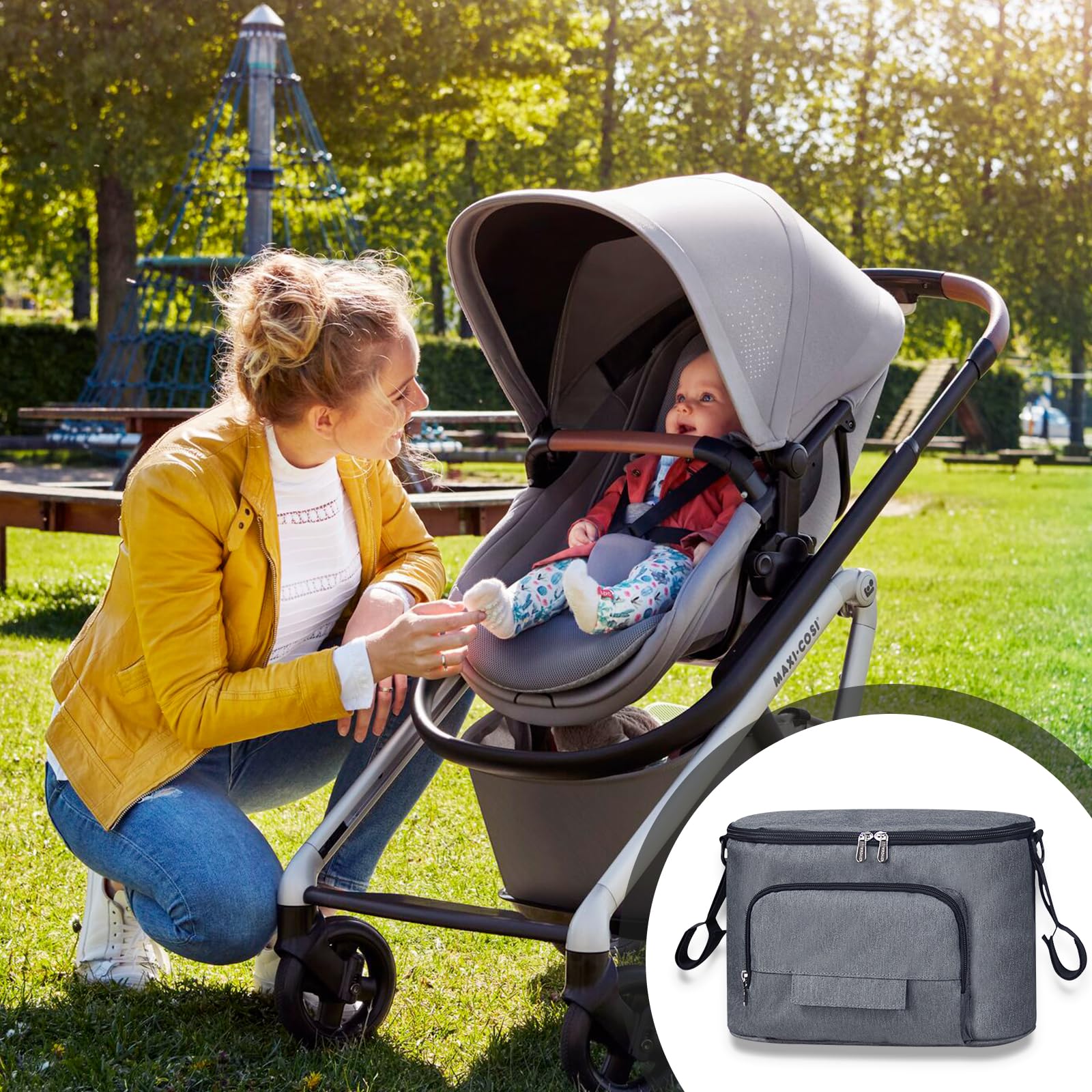 Colexy Organizador universal para cochecito de bebé, bolsa multifunción, resistente al agua, correas de hombro ajustables, bolsas organizadoras para pañales, biberones, azul