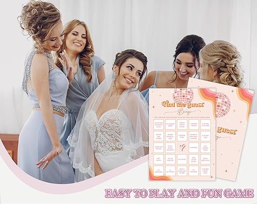 Miniatura 5 de Disco Ball Find The Guest Bingo Juego para 30 invitados con tarjetas de juego, el último juego de despedida de soltera de discoteca, decoraciones