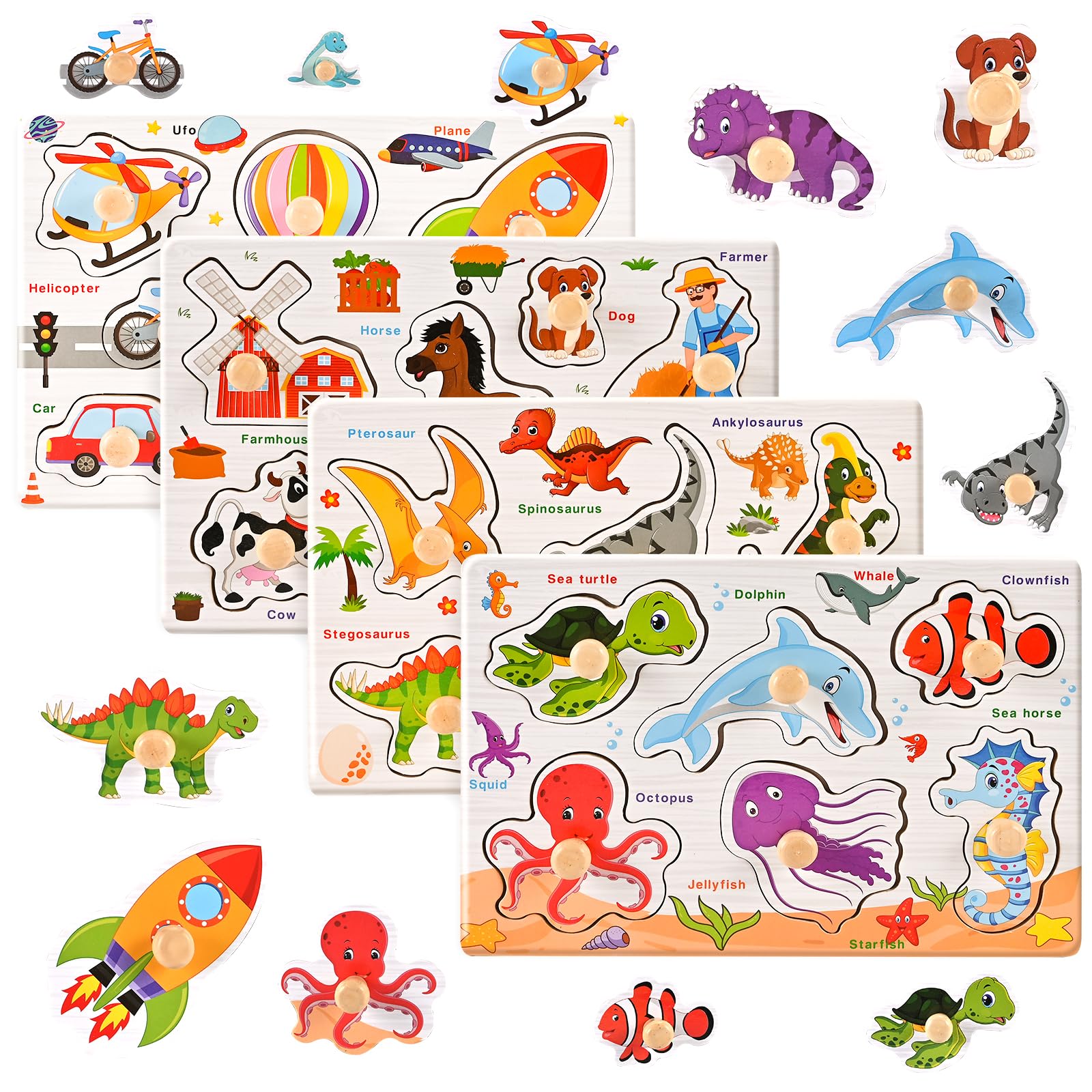 Wooderma Holzpuzzle Für Kleinkinder – 4er-Pack Mit Tier-Motiven, Für Kinder Ab 1-3 Jahren