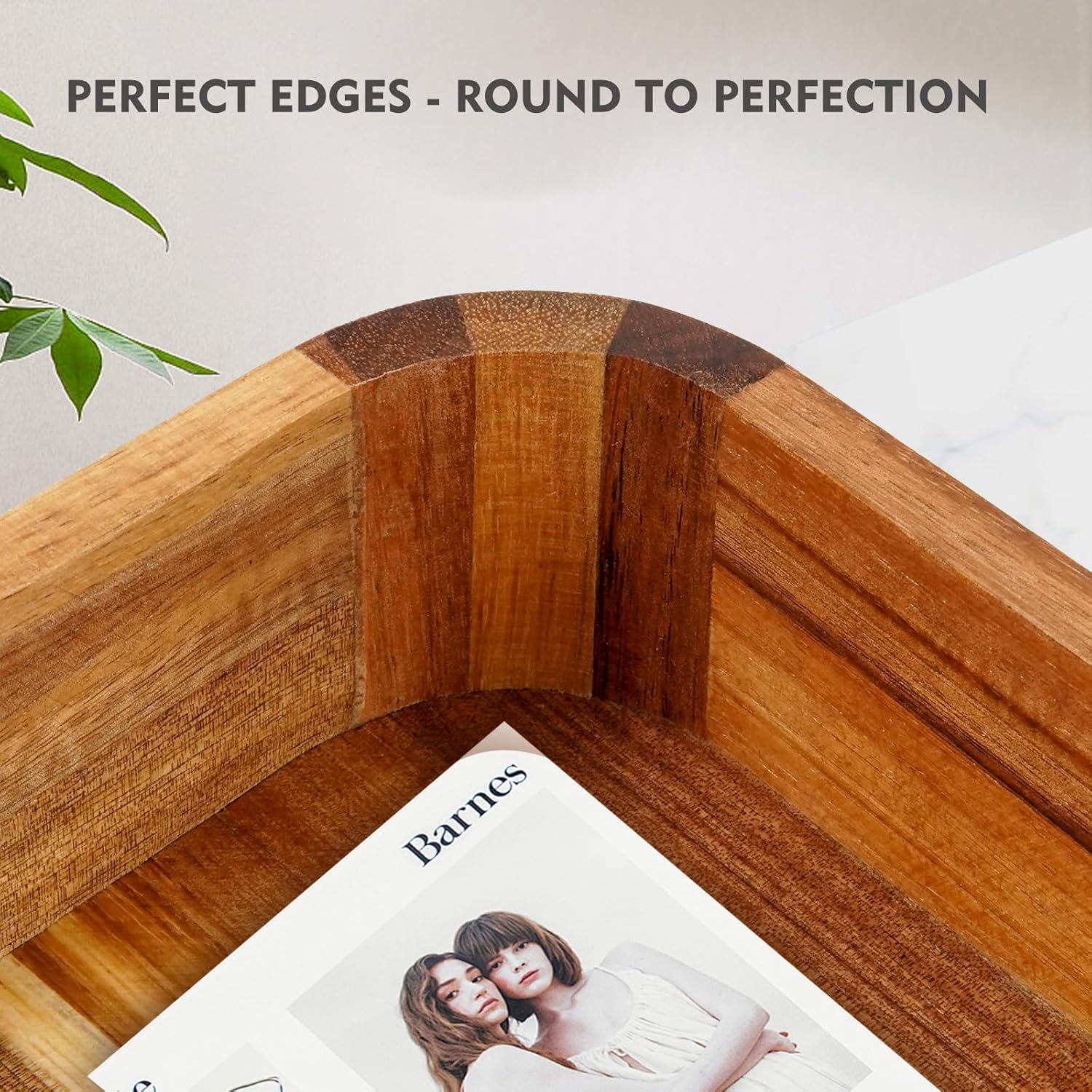 Acacia Wood Serving Tray with Metal Handles, 17x13in Food Drinks Tray for Coffee Table, Breakfast, Dinner & Bar, Natural Decorative Storage Tray for Ottoman, Kitchen, Packaging - Image 4