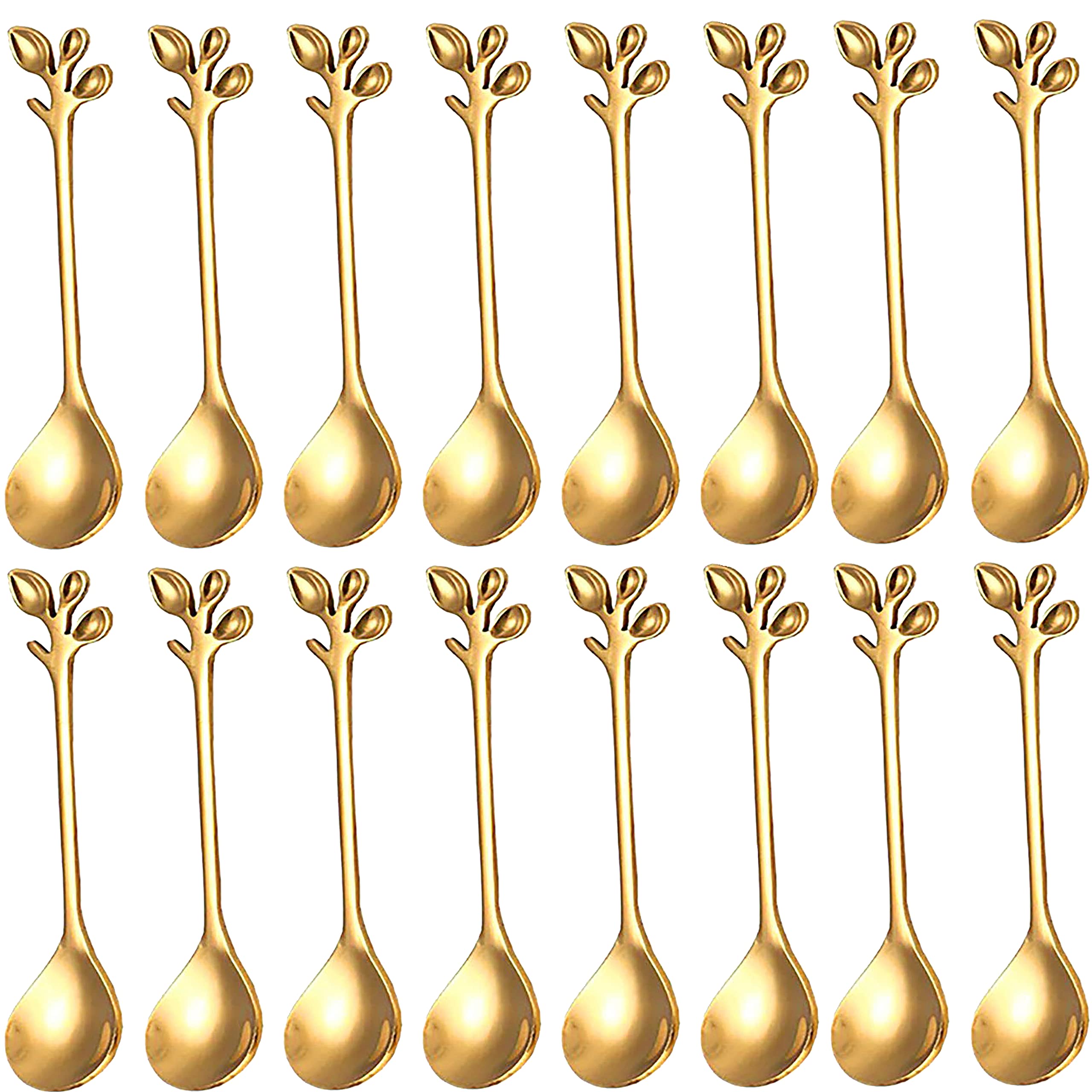 Comicfs 16 Pcs Stainless Steel Gold Leaf Creative Appetizer Cake Fruit Forks Set 4.7 Inches Tasting Dessert Forks Kitchen Accessory Wedding Party (16 Forks, Gold) — Amazon image 8