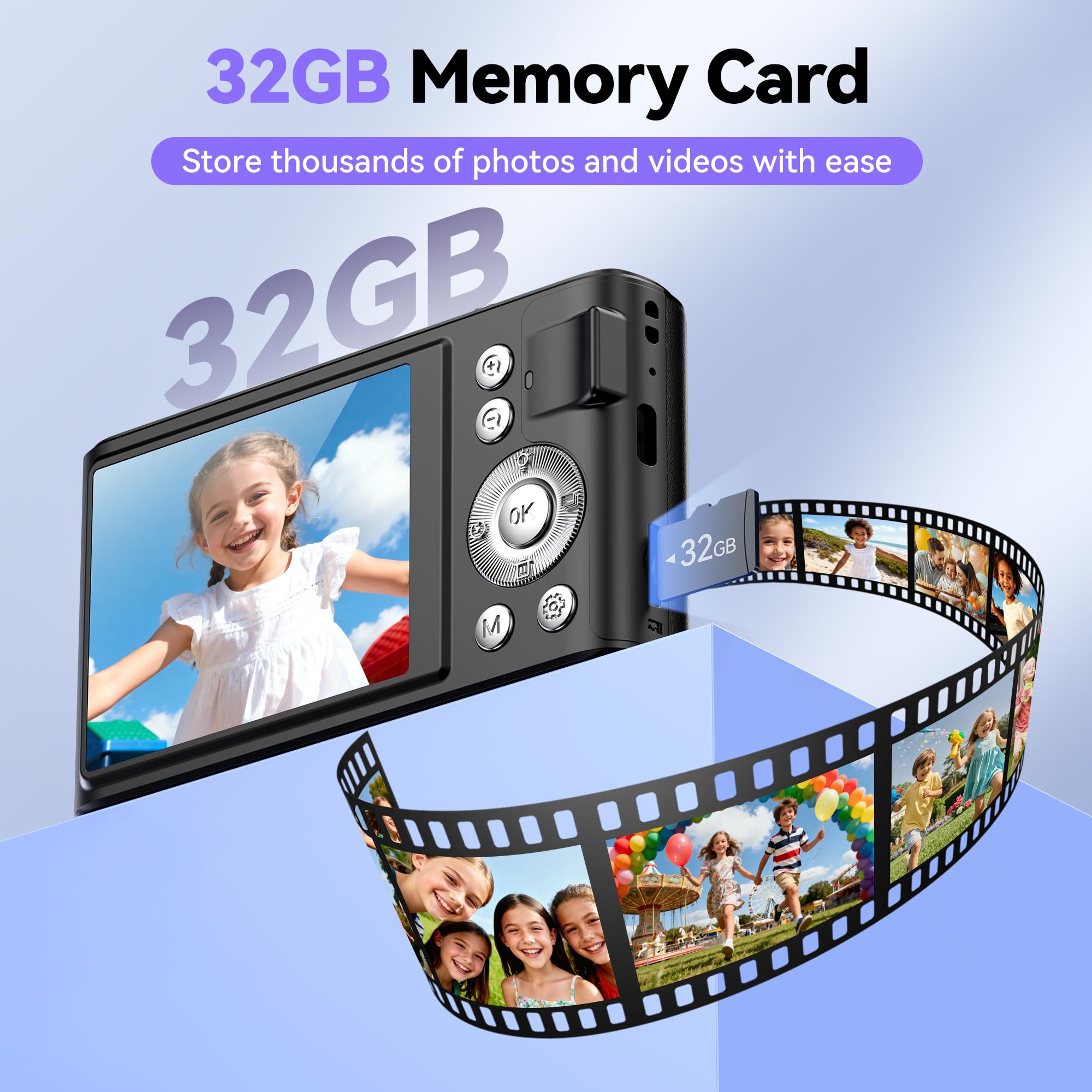 Appareil Photo Numérique Compact: 16X Zoom 48MP Digital Camera - Appareils Numérique Enfant 1080P Camera Vlog - Appareil Photo Numérique Ado avec 32Go Carte pour Adolescents Débutants Noir