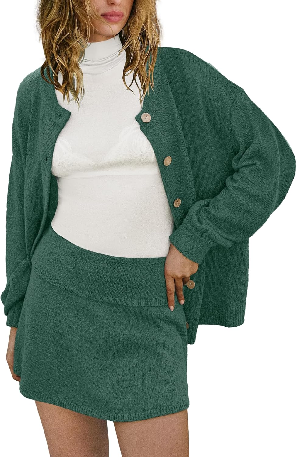 Panadila Womens Sweater Skirt Set 2 Piece Outfits Sweater Skort Set Lounge Cardigan and Knit Skirt Matching Outfits - Image 2